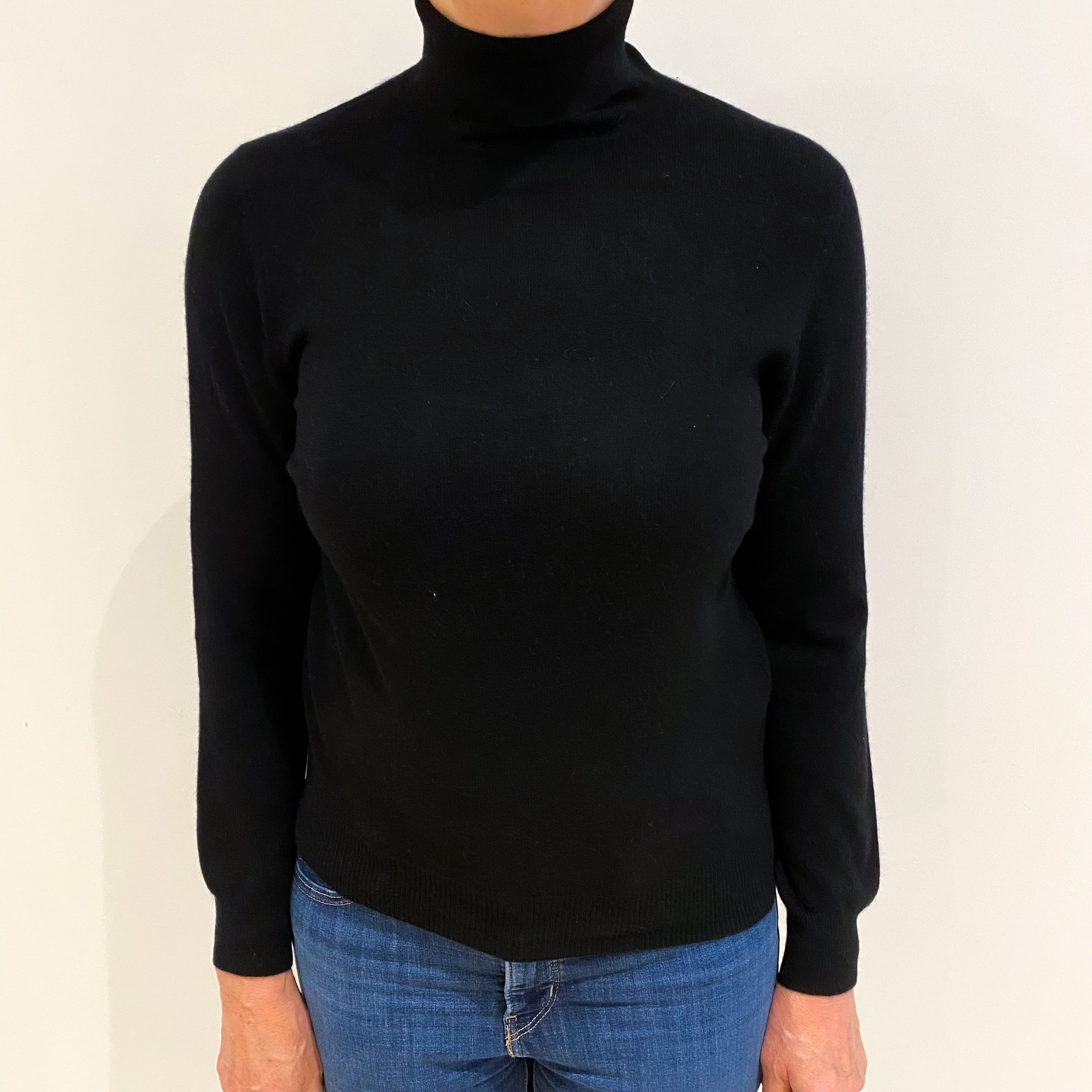 Black Cashmere Polo Neck Jumper Medium