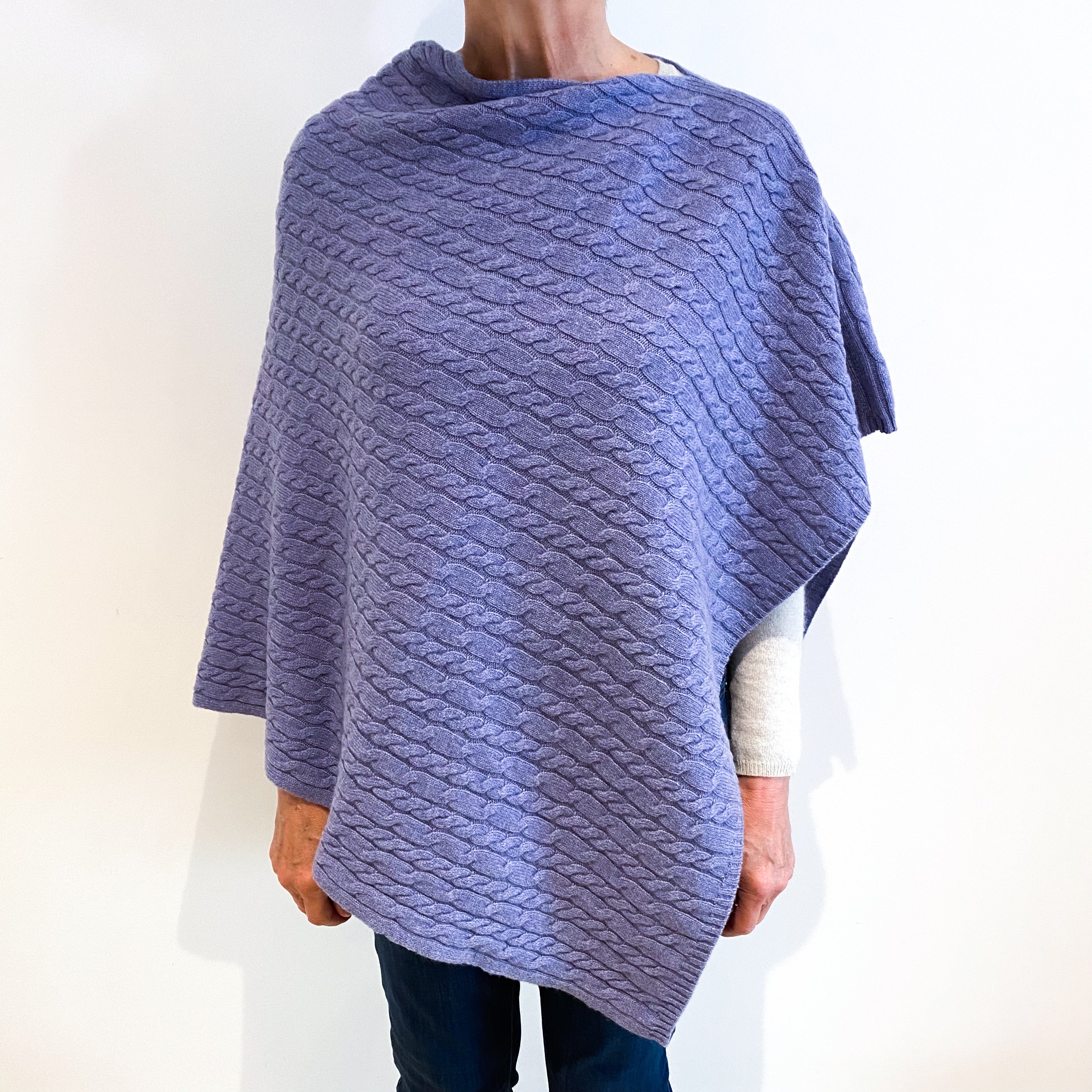 Brand New Scottish Dusky Purple Cashmere Cable Poncho One Size