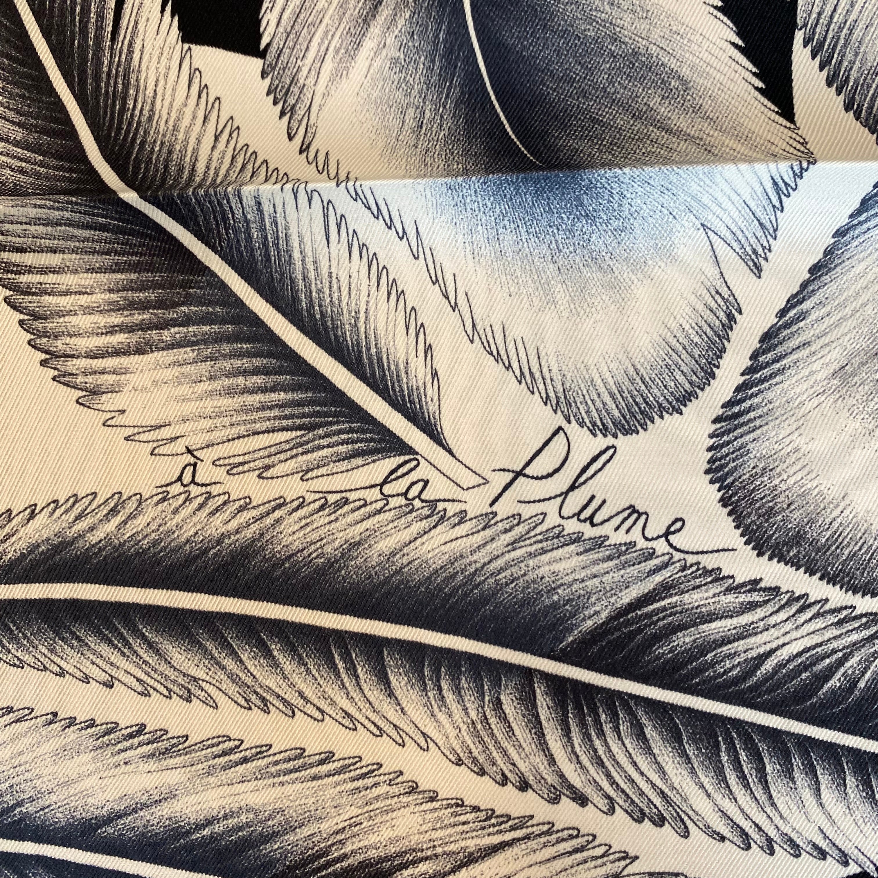 Pristine Hermès À la Plume Vintage 70 Silk Scarf Rare