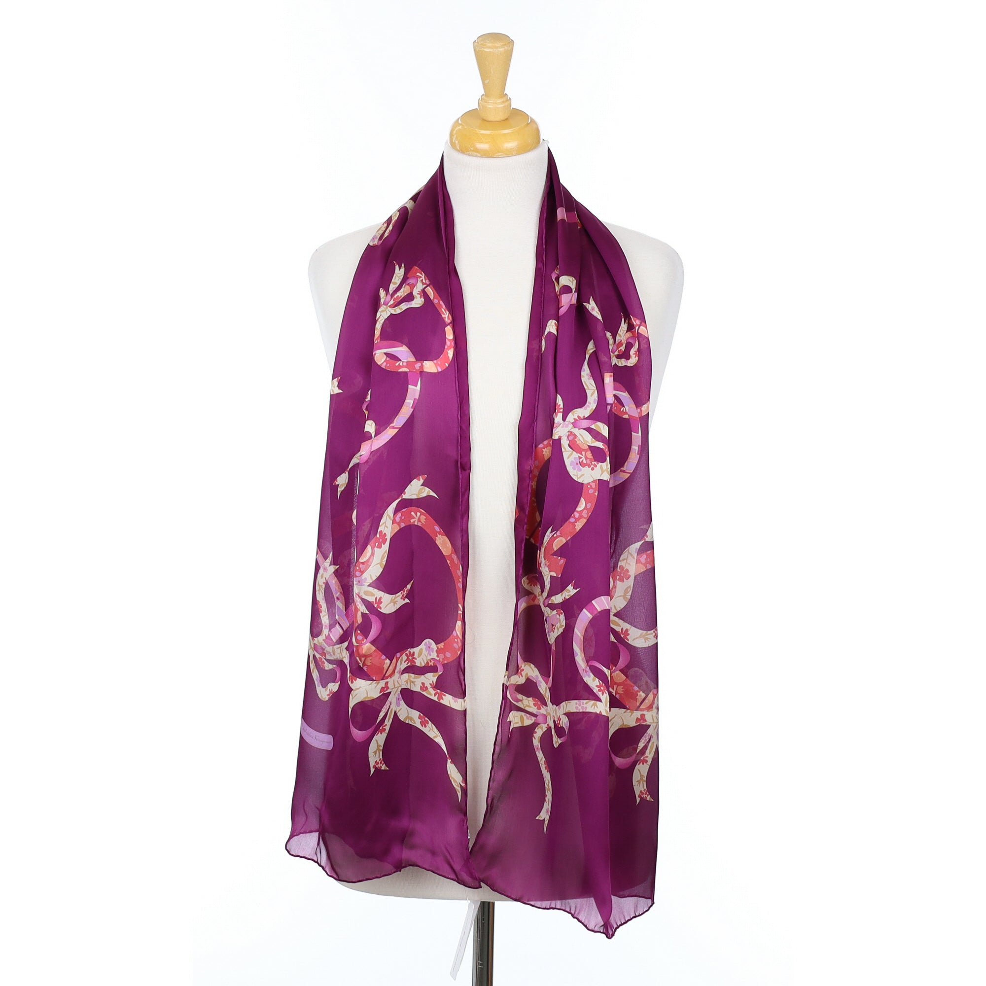 Boxed Salvatore Ferragamo Purple Long Silk Scarf