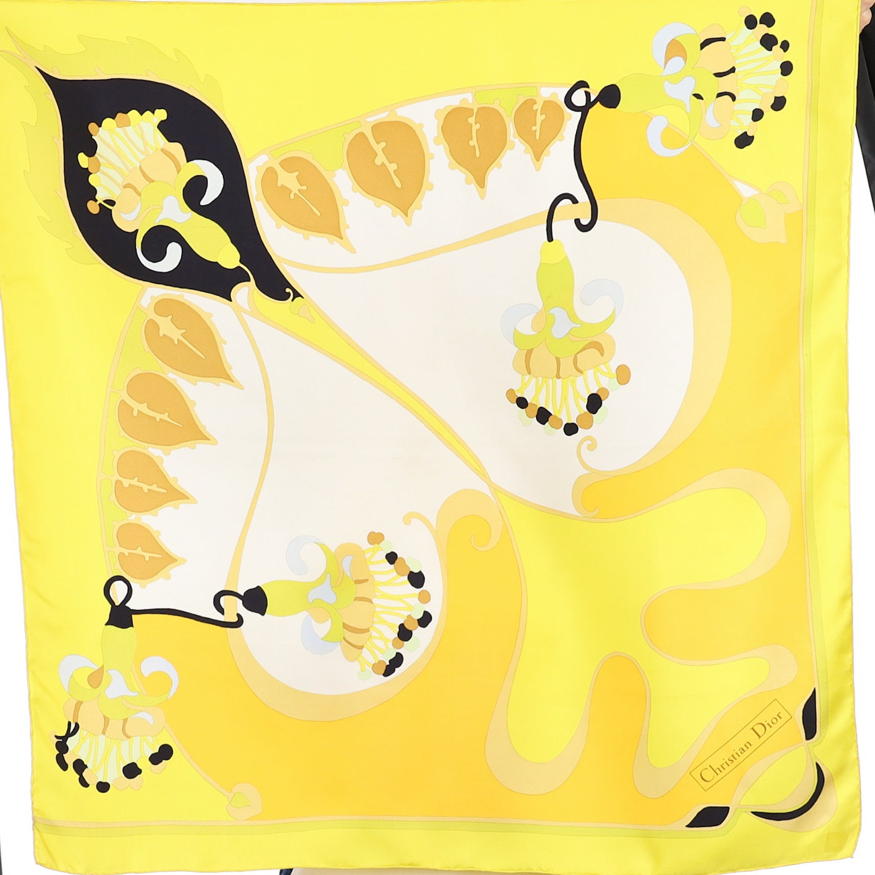 Christian Dior Yellow Vintage Silk Scarf