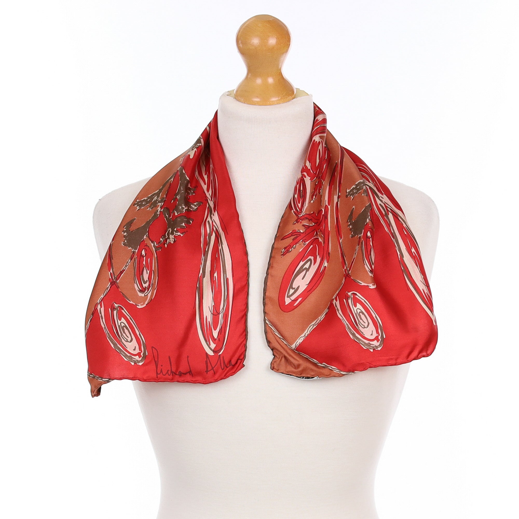 1970’s Richard Allan Crimson Abstract Vintage Silk Scarf