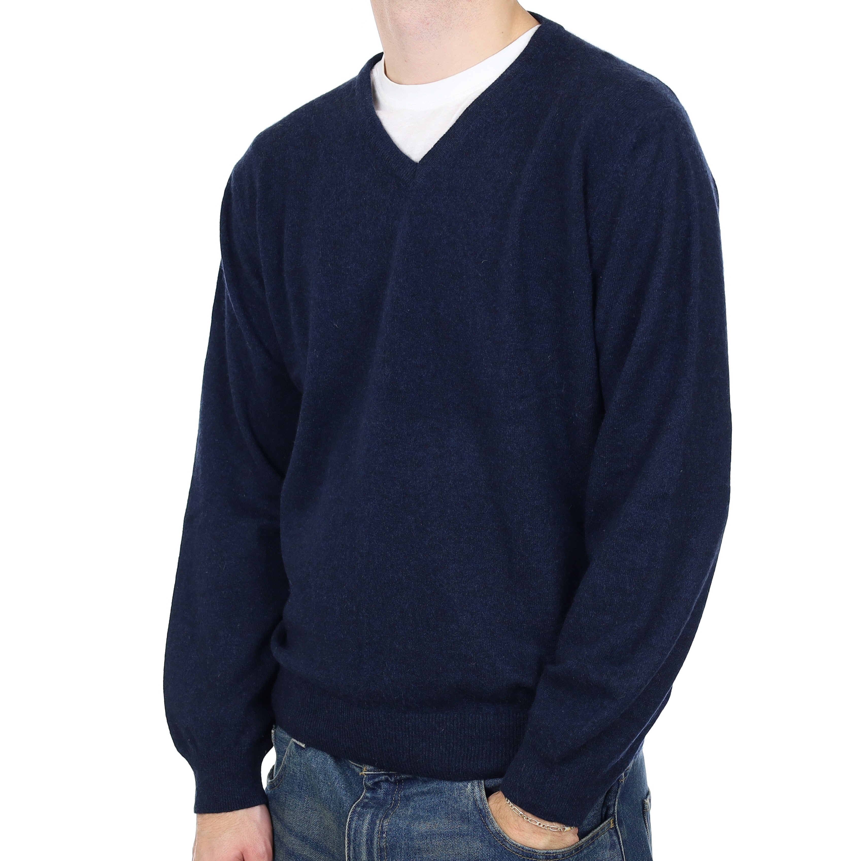 Men’s Navy Cashmere V Neck Jumper Large
