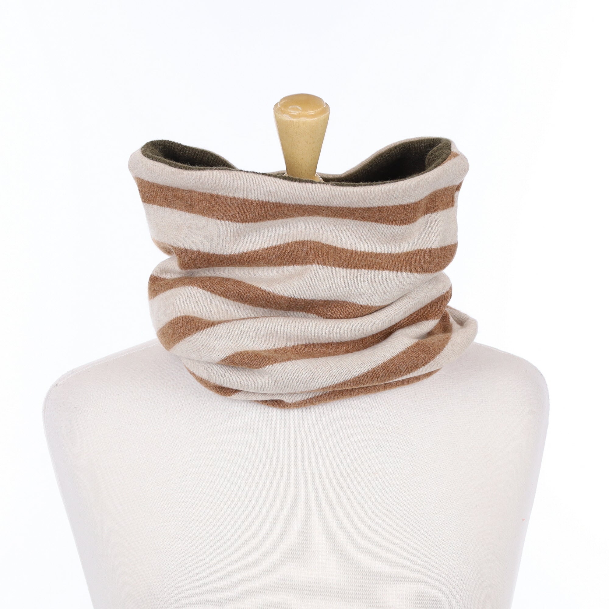Oatmeal Stripe and Khaki Luxury Double Layered Snood