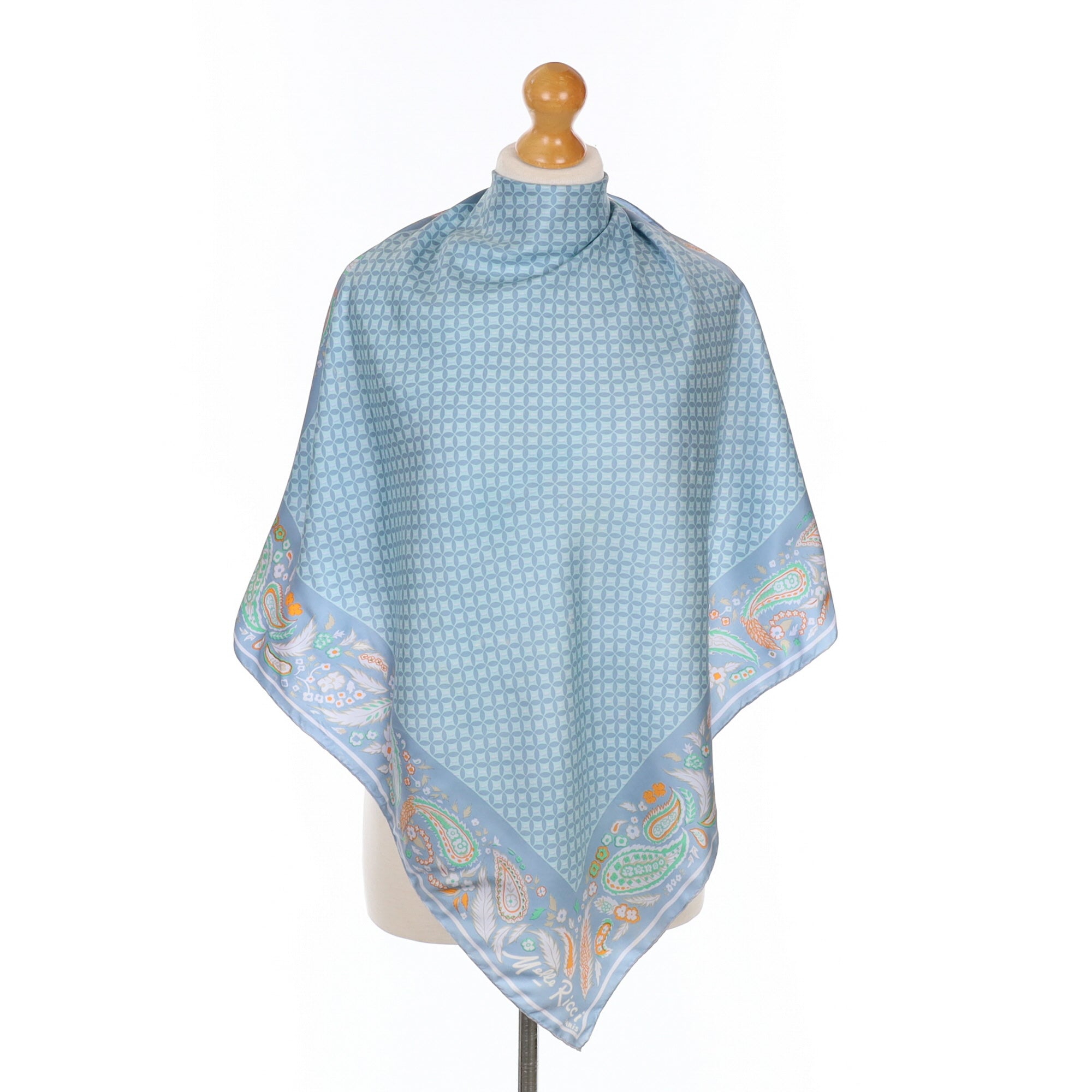 French Soft Blue Vintage Silk Scarf