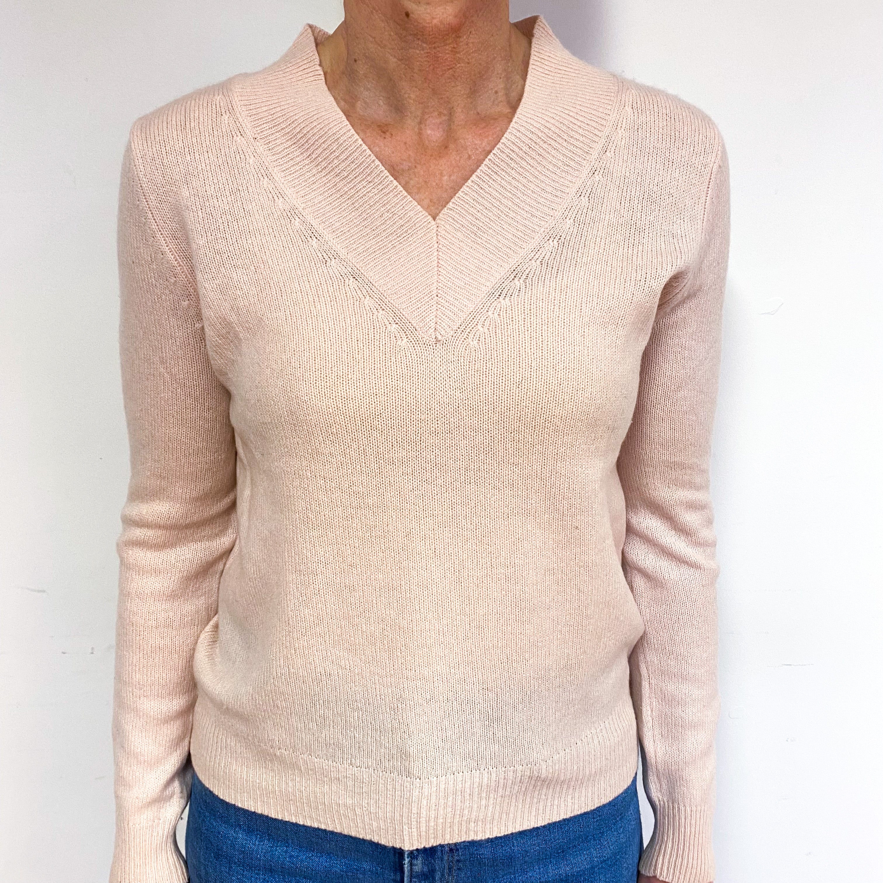 Blush Pink Cashmere V-Neck Jumper Medium