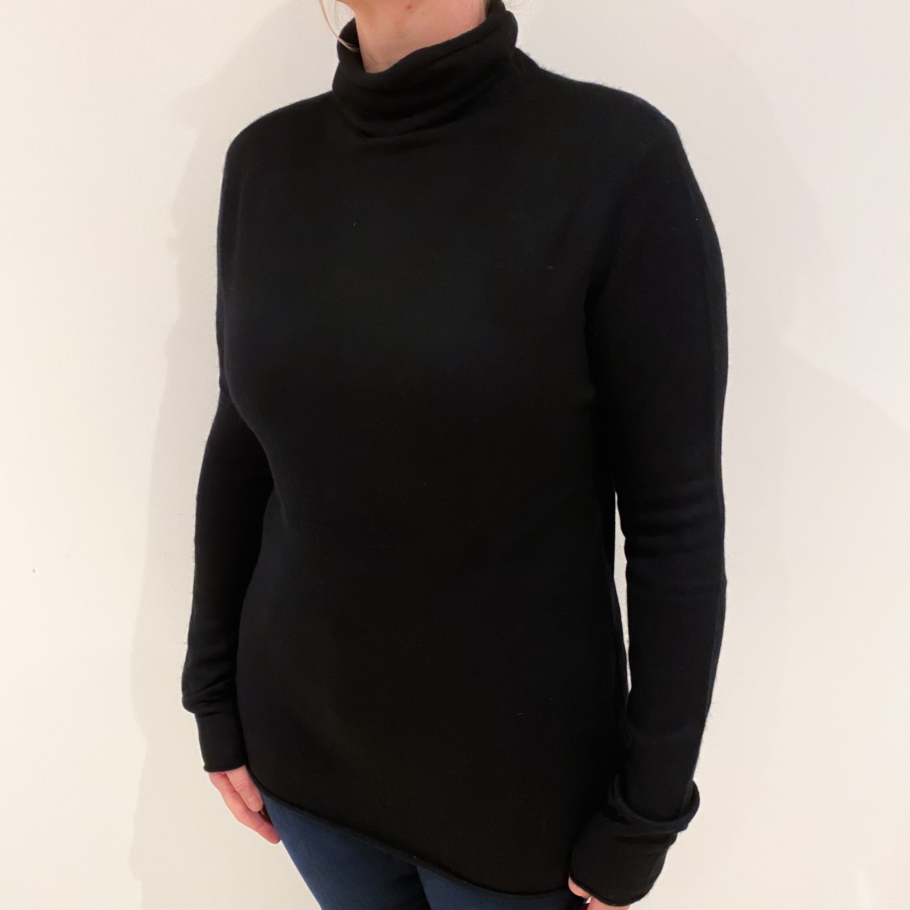 Black Cashmere Polo Neck Jumper Large