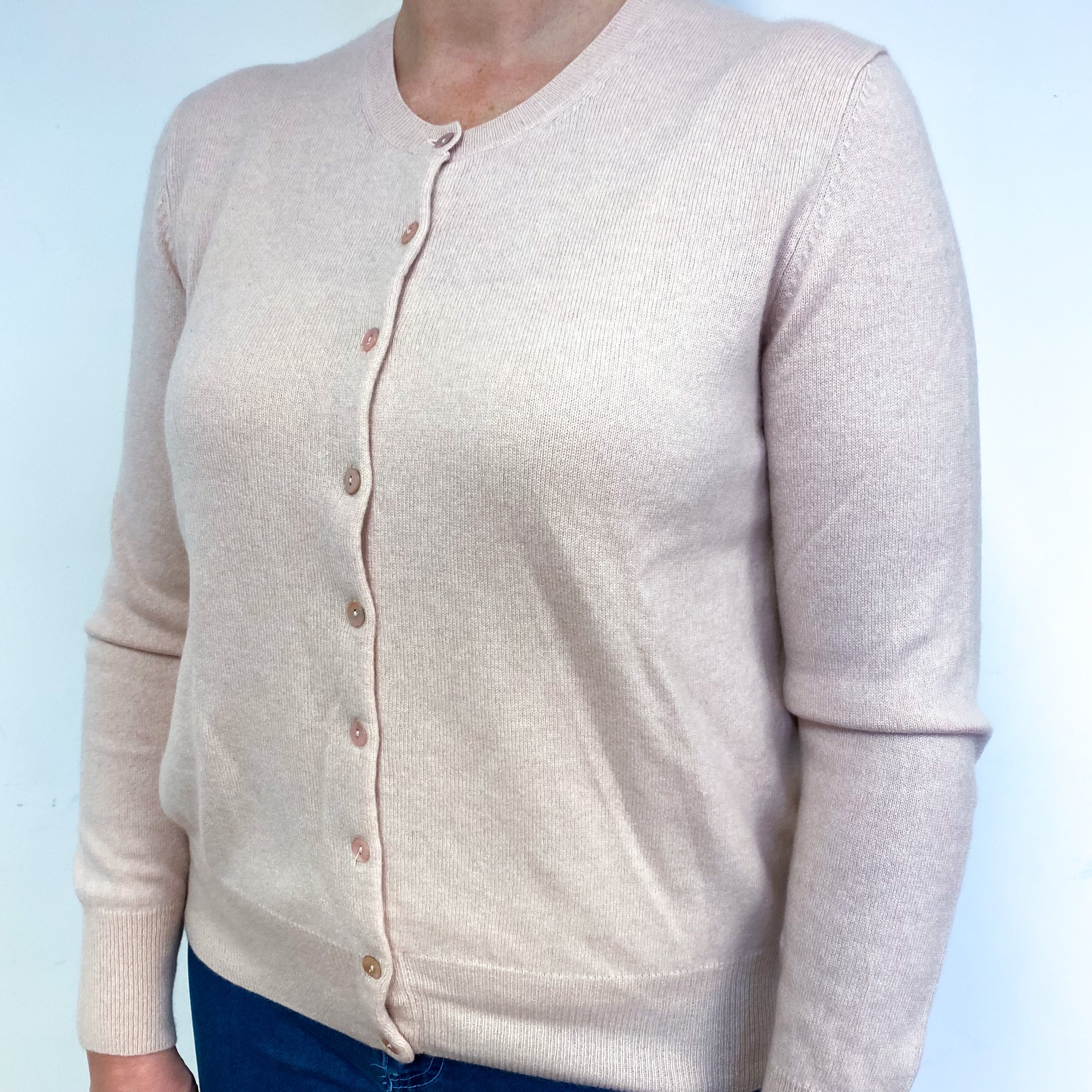 Shell Pink Cashmere Crew Neck Cardigan Large