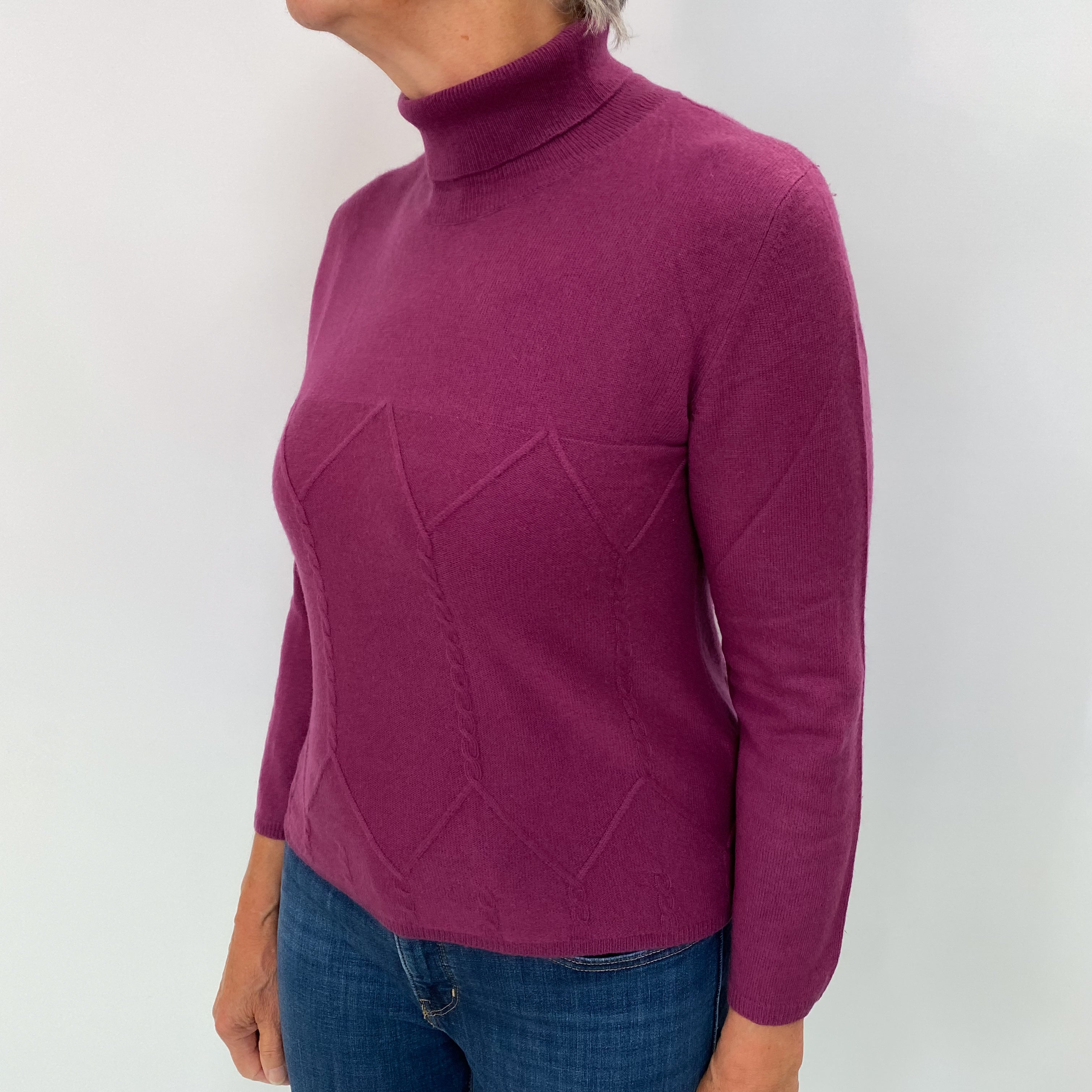 Magenta Purple Cashmere Polo Neck Jumper Medium