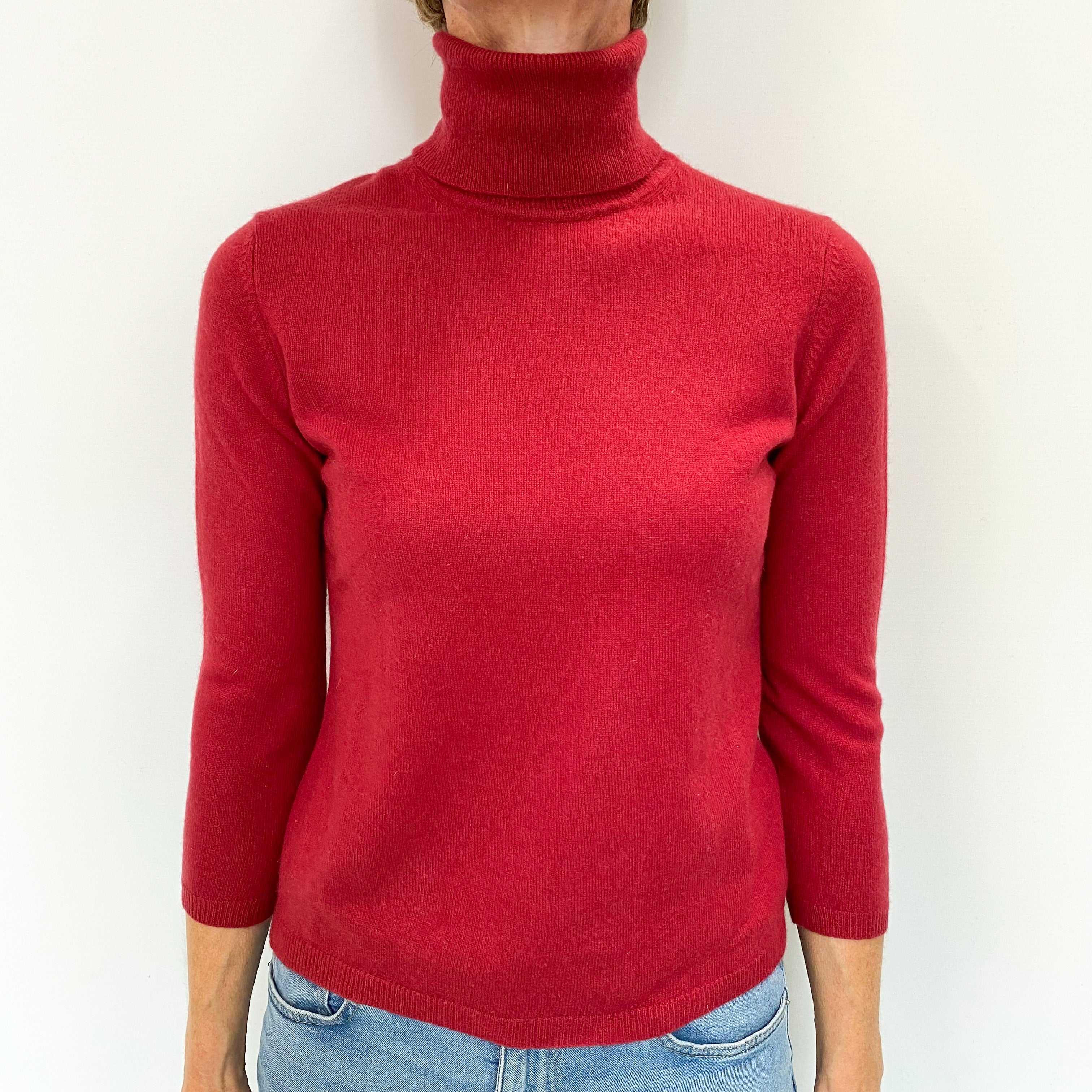 Brick Red Cashmere Polo Neck Jumper Small