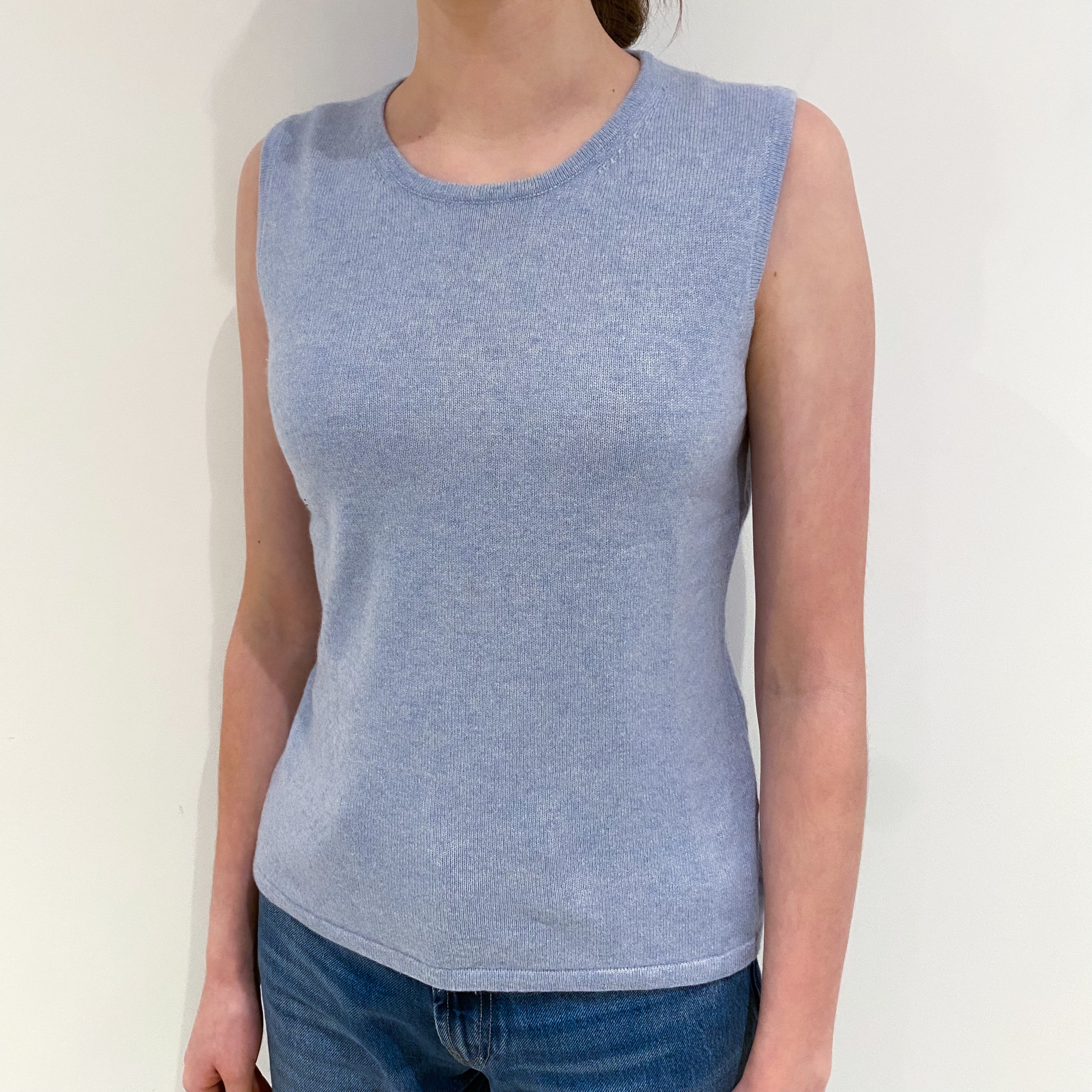 Pale Blue Cashmere Crew Neck Tank Top Extra Small