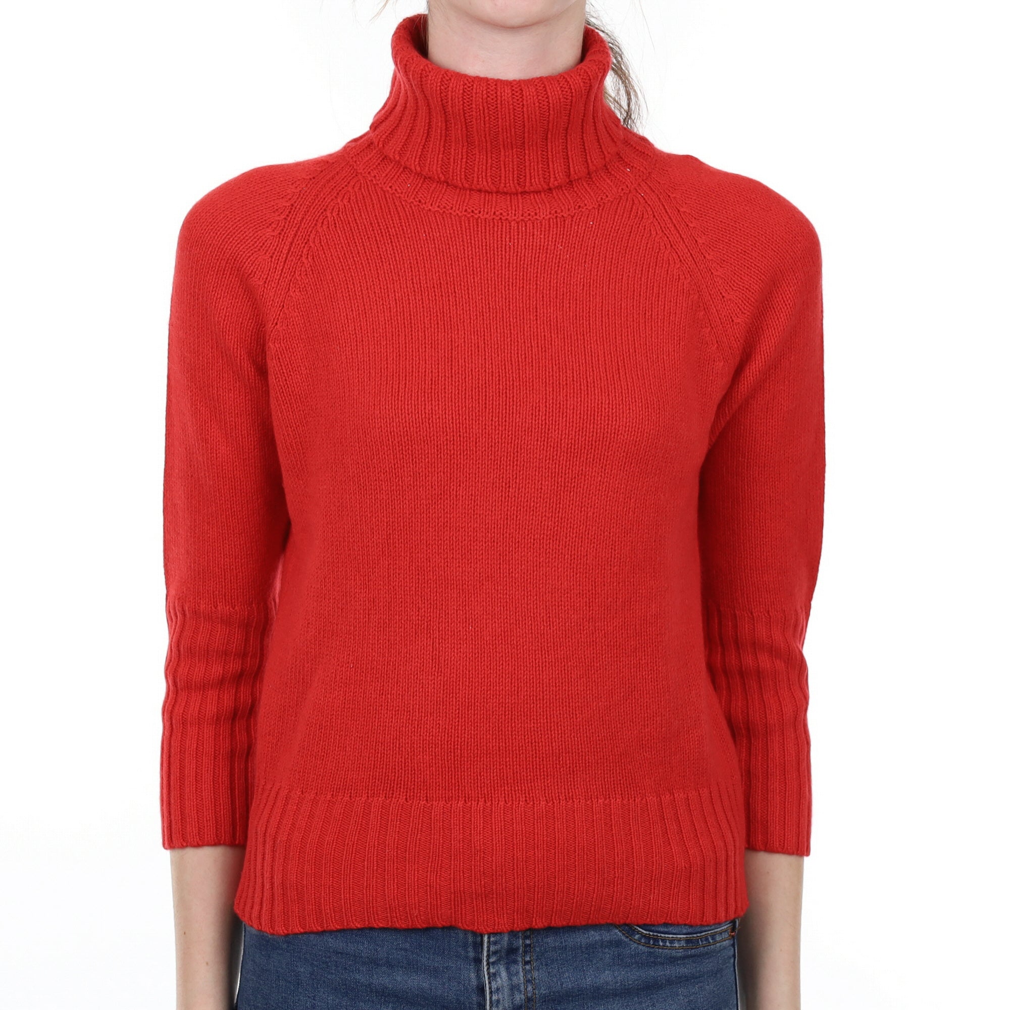Scarlet Red Cashmere Polo Neck Jumper Extra Small
