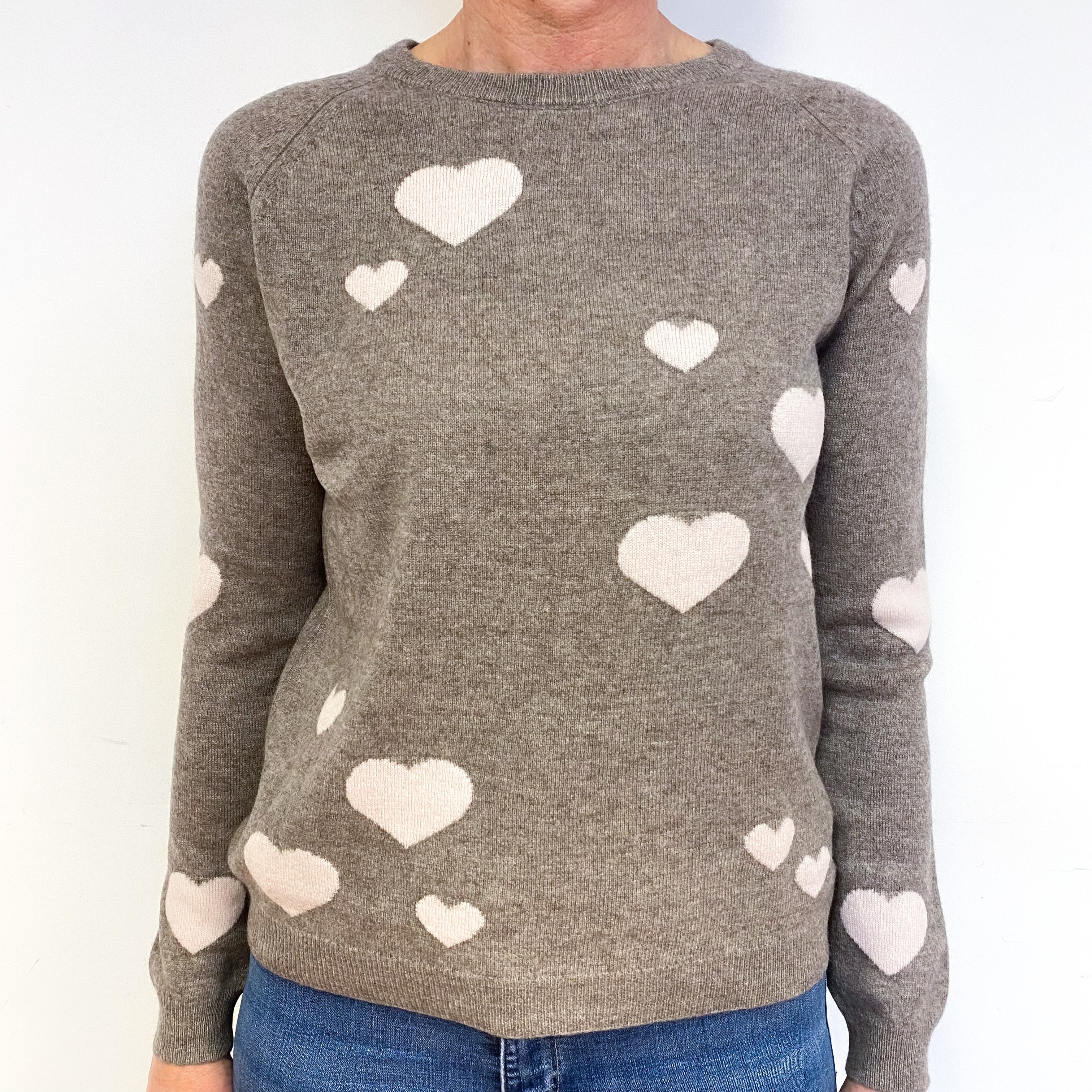 Mink Brown Love Heart Cashmere Crew Neck Jumper Small