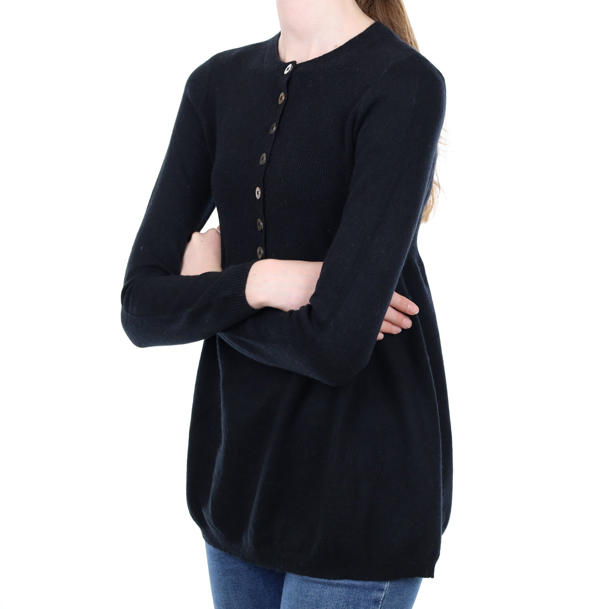 Black Cashmere Button Front Crew Neck Jumper Extra Small