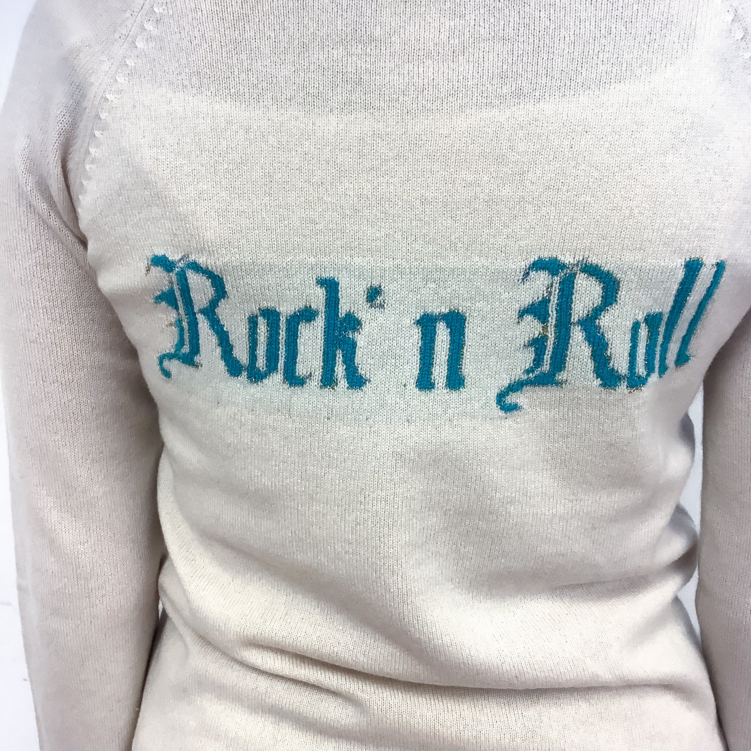Ivory Cream Slogan Cashmere Crew Neck Jumper Small