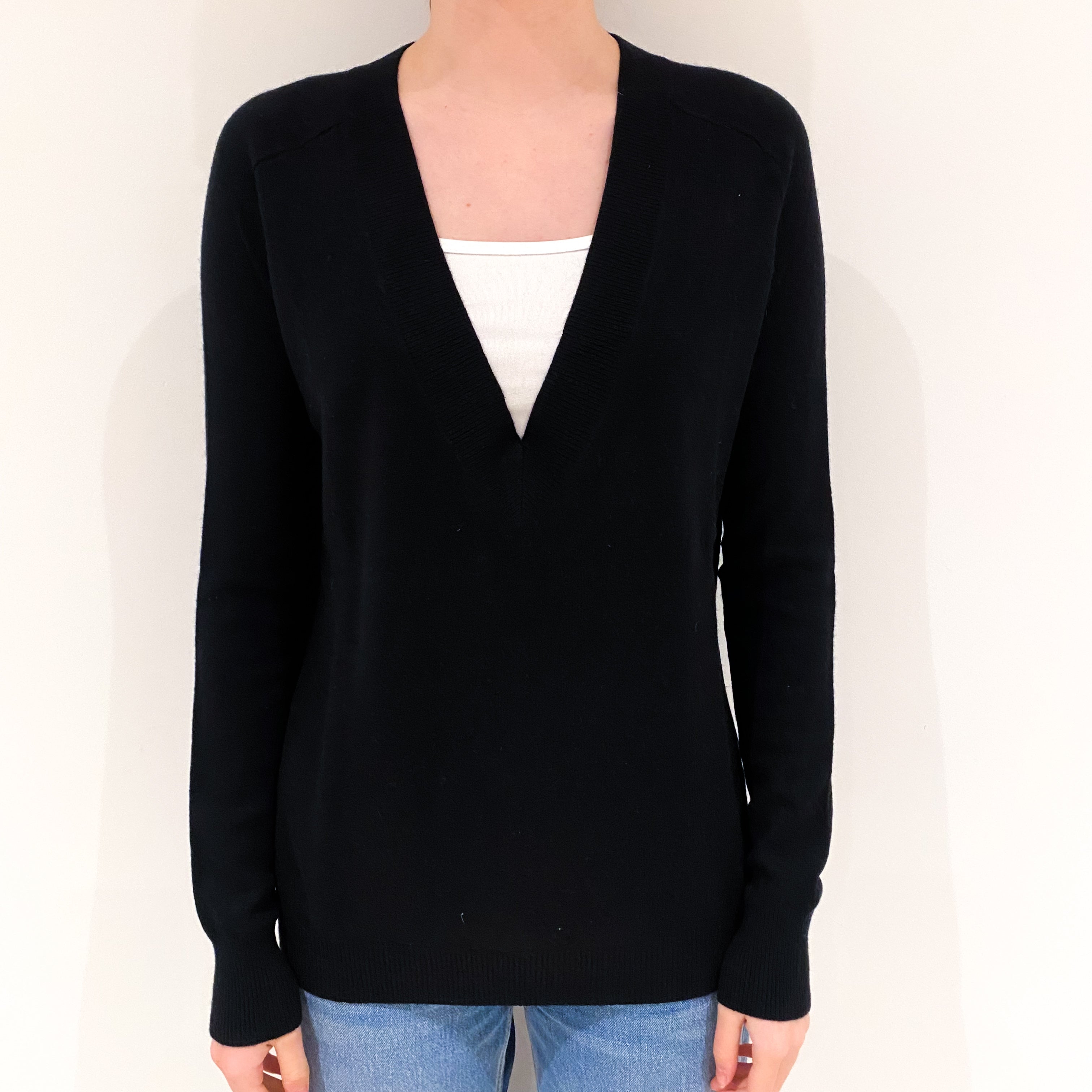 Black Slouchy Cashmere V-Neck Jumper Extra Small
