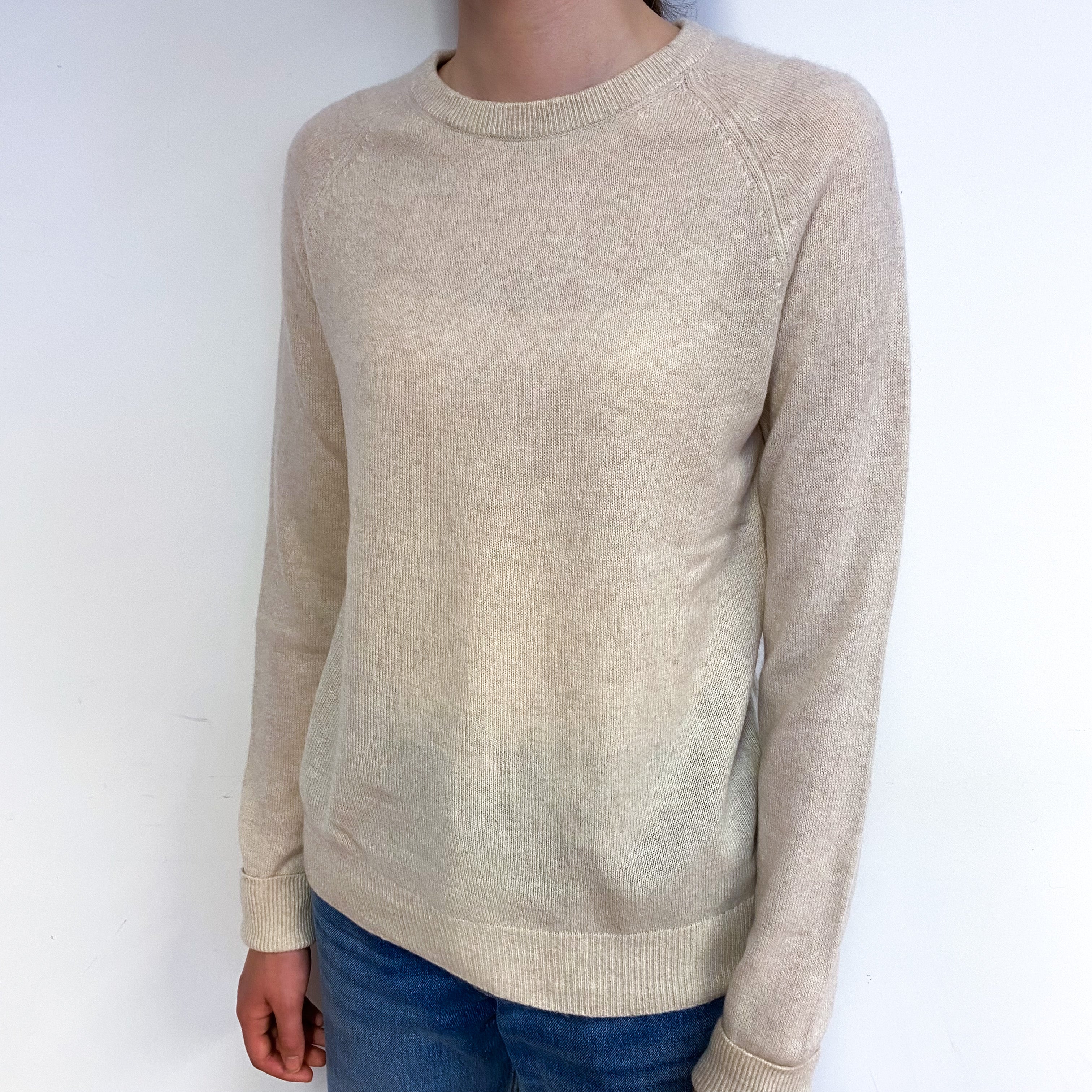 Oatmeal Beige Cashmere Crew Neck Jumper Extra Small