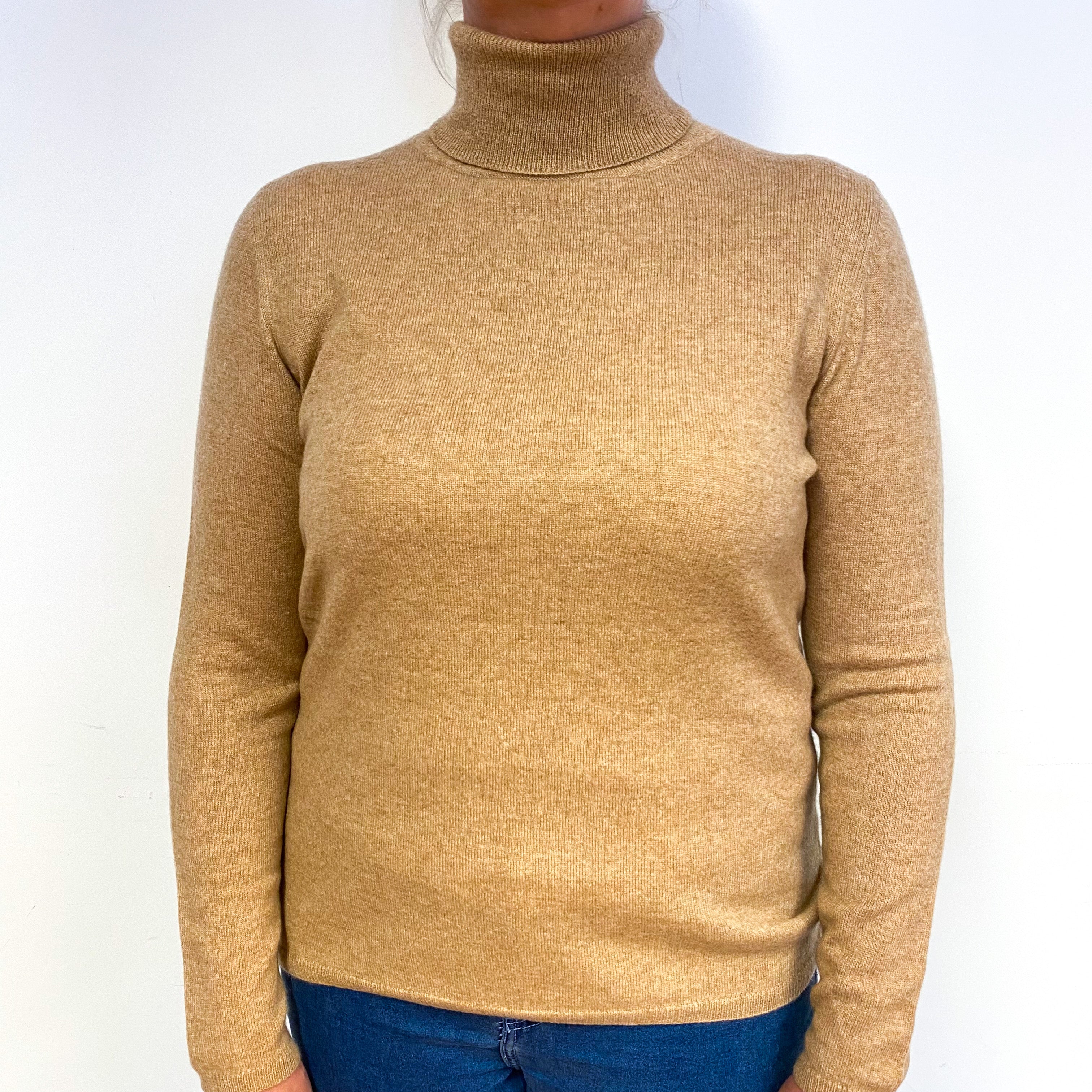 Fudge Brown Cashmere Polo Neck Jumper Large