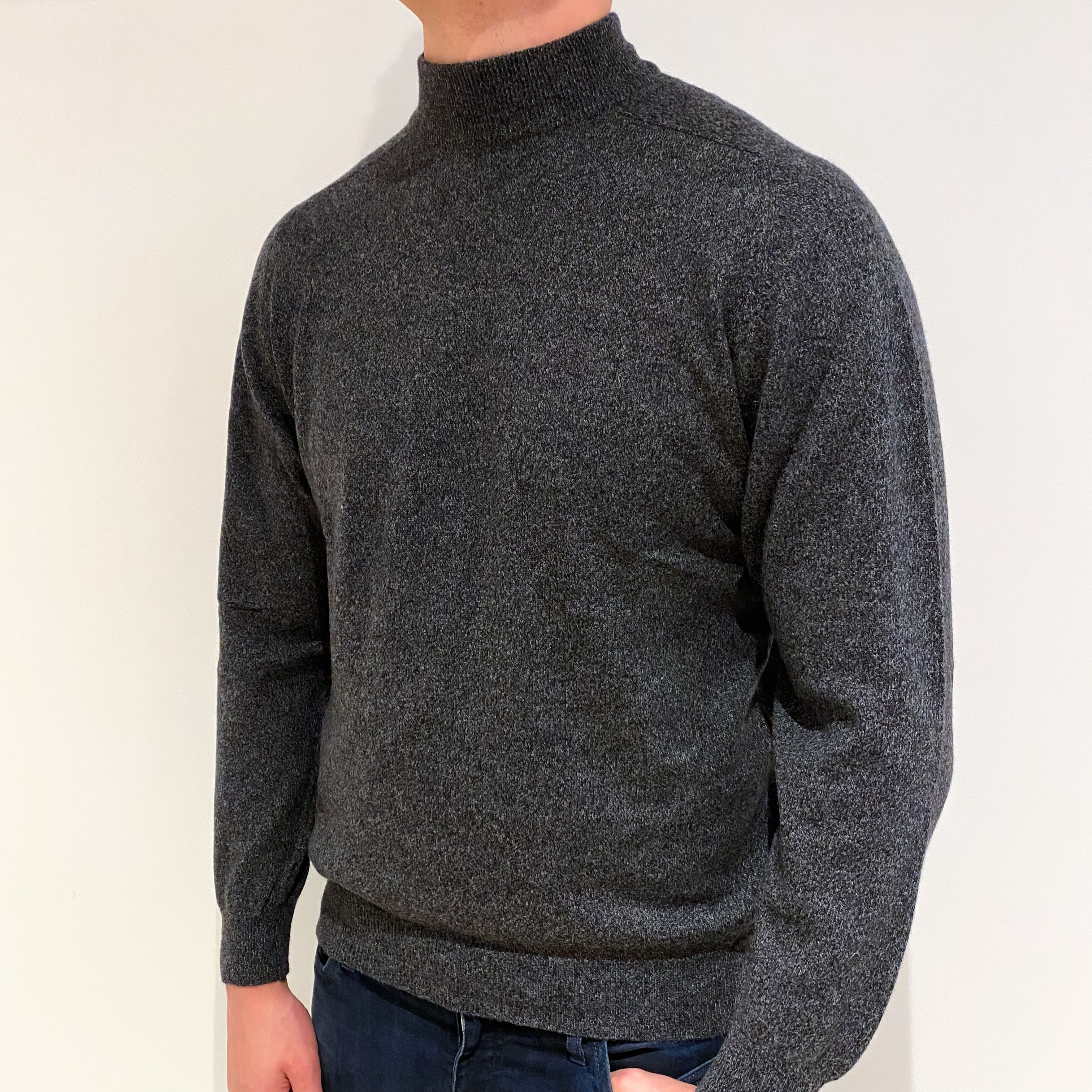 Men's Charcoal Brown Cashmere Turtle Neck Jumper XL