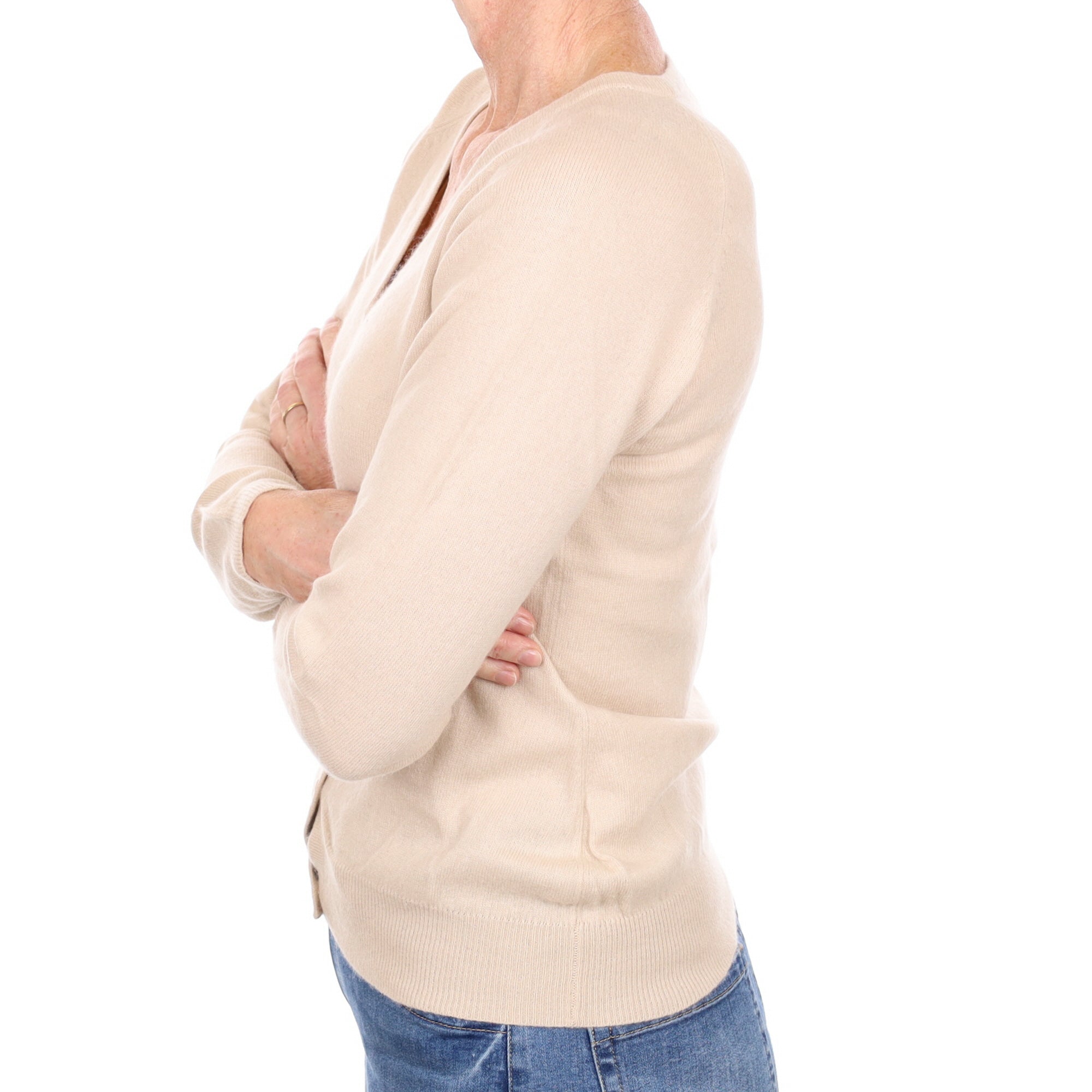 Soft Beige Cashmere V Neck Cardigan Small