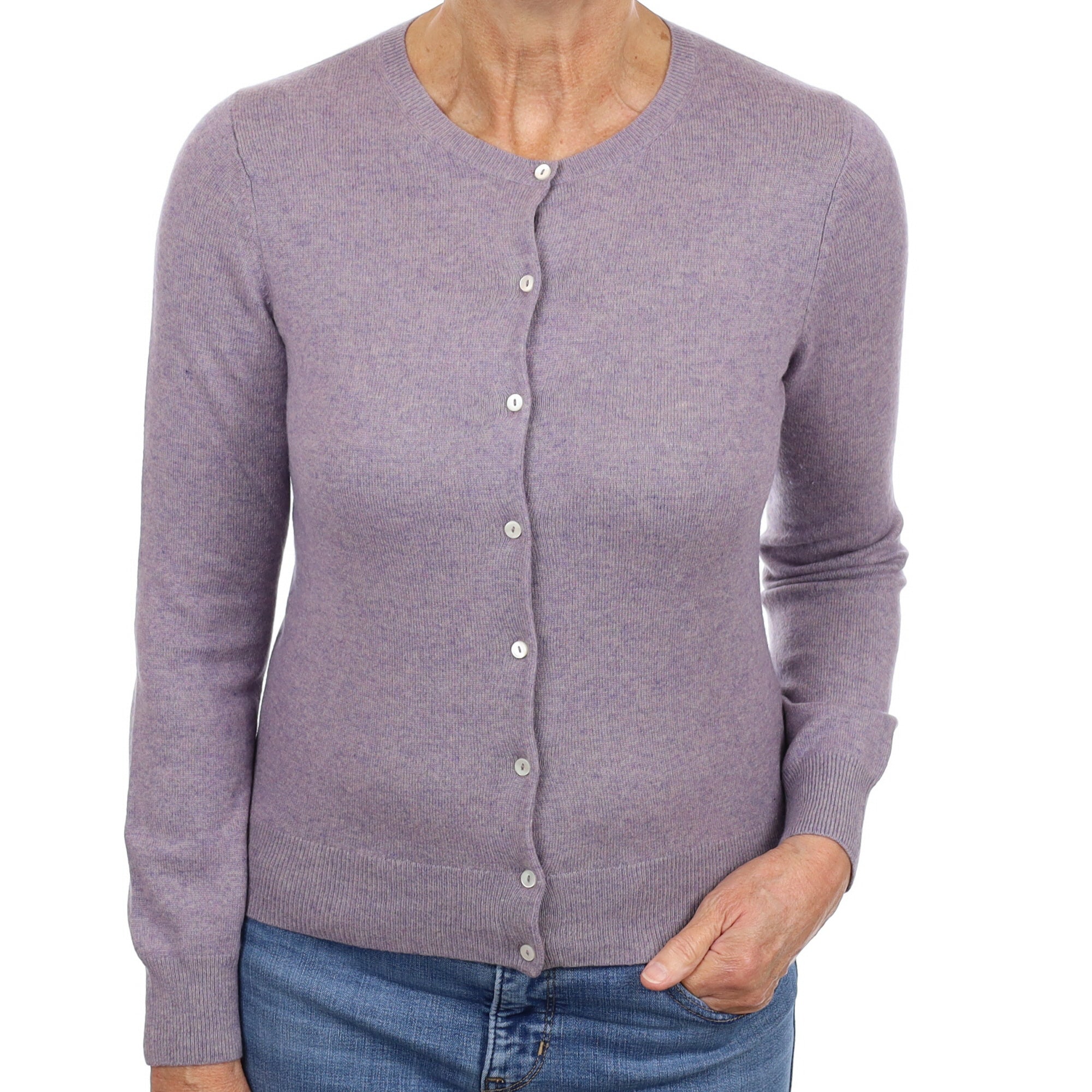 Dusky Lavender Cashmere Crew Neck Cardigan Medium
