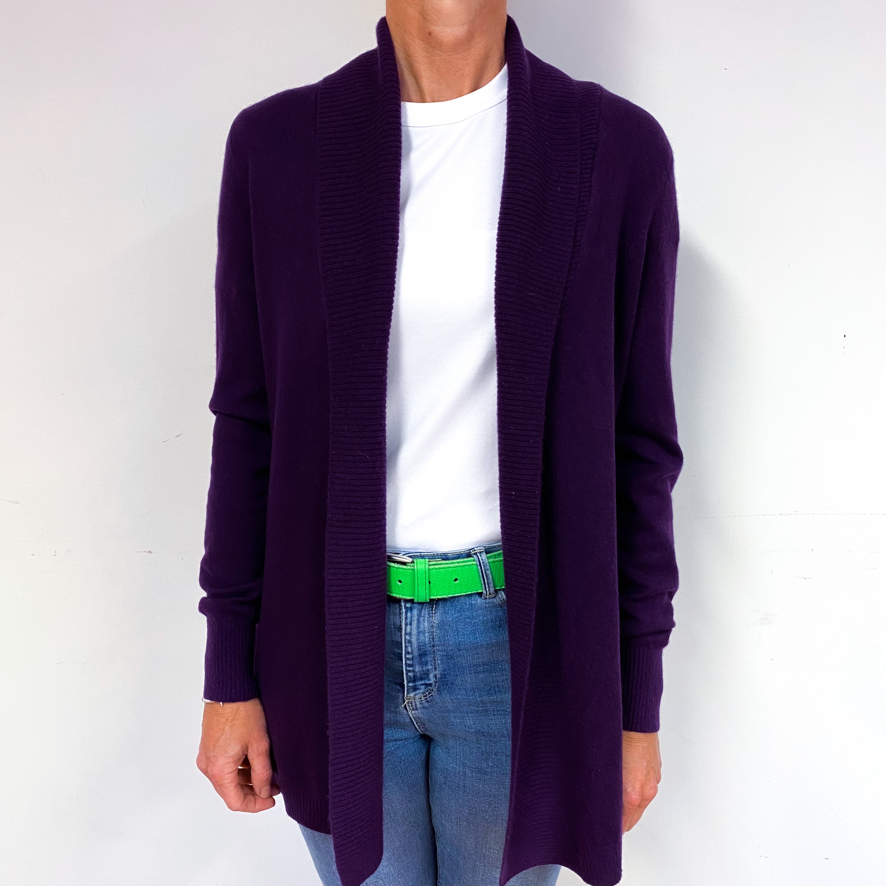 Deep Iris Purple Cashmere Edge to Edge Cardigan Medium