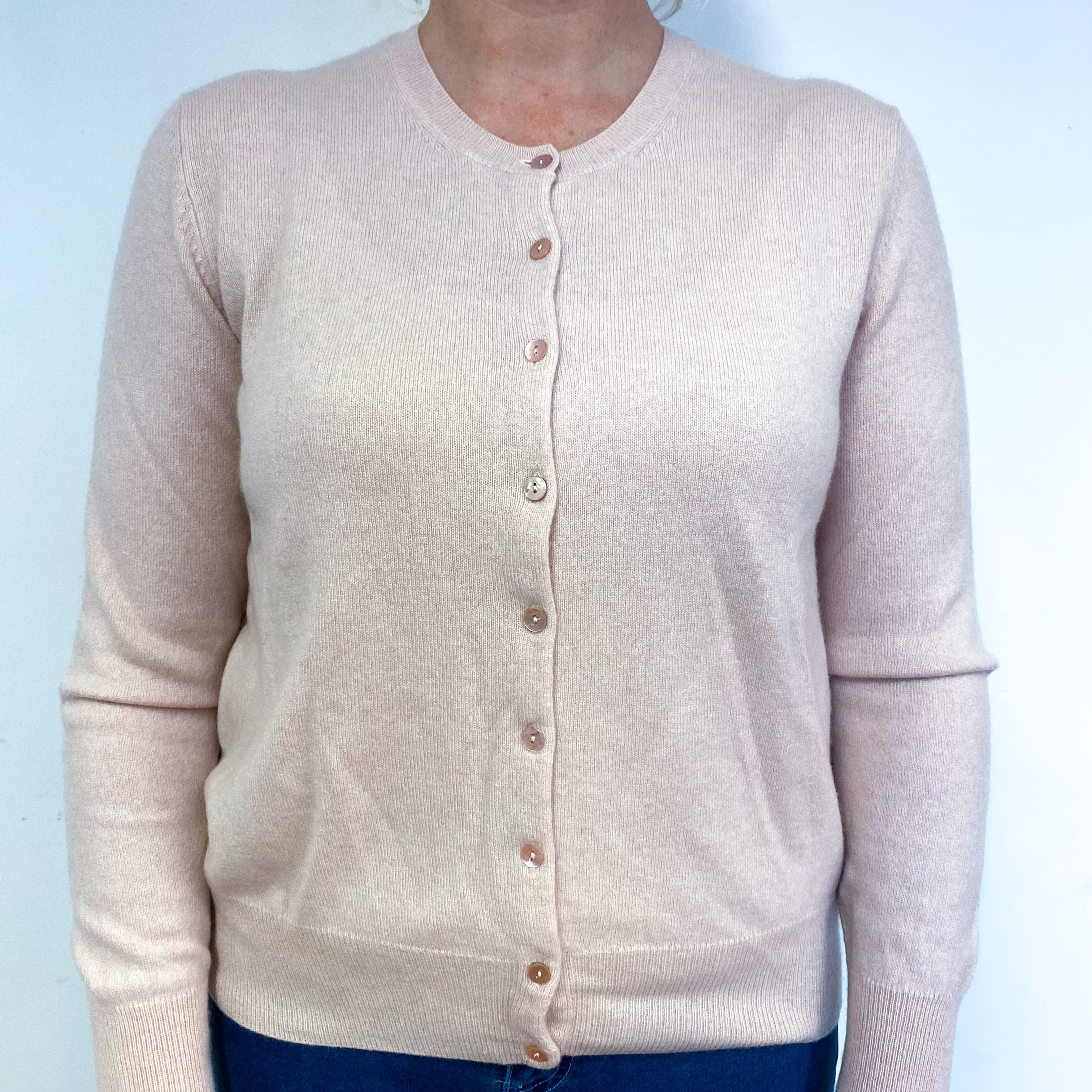 Shell Pink Cashmere Crew Neck Cardigan Large