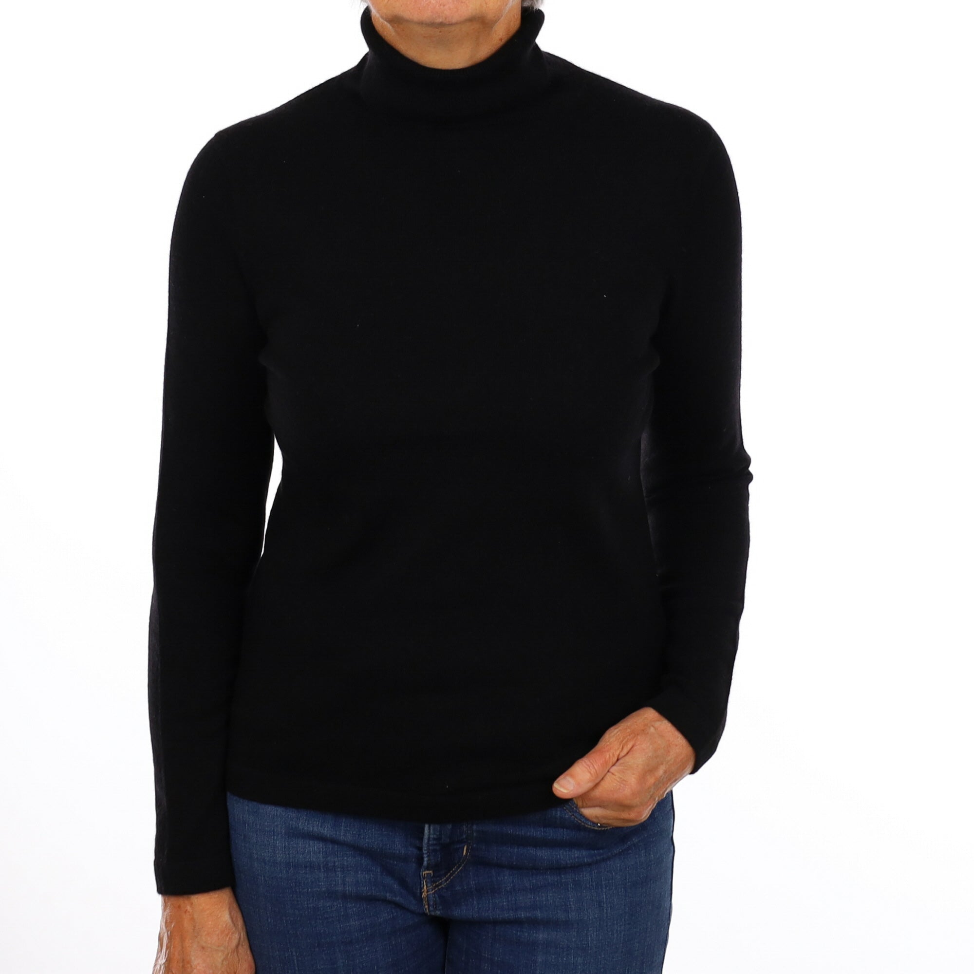 Black Cashmere Polo Neck Jumper Medium