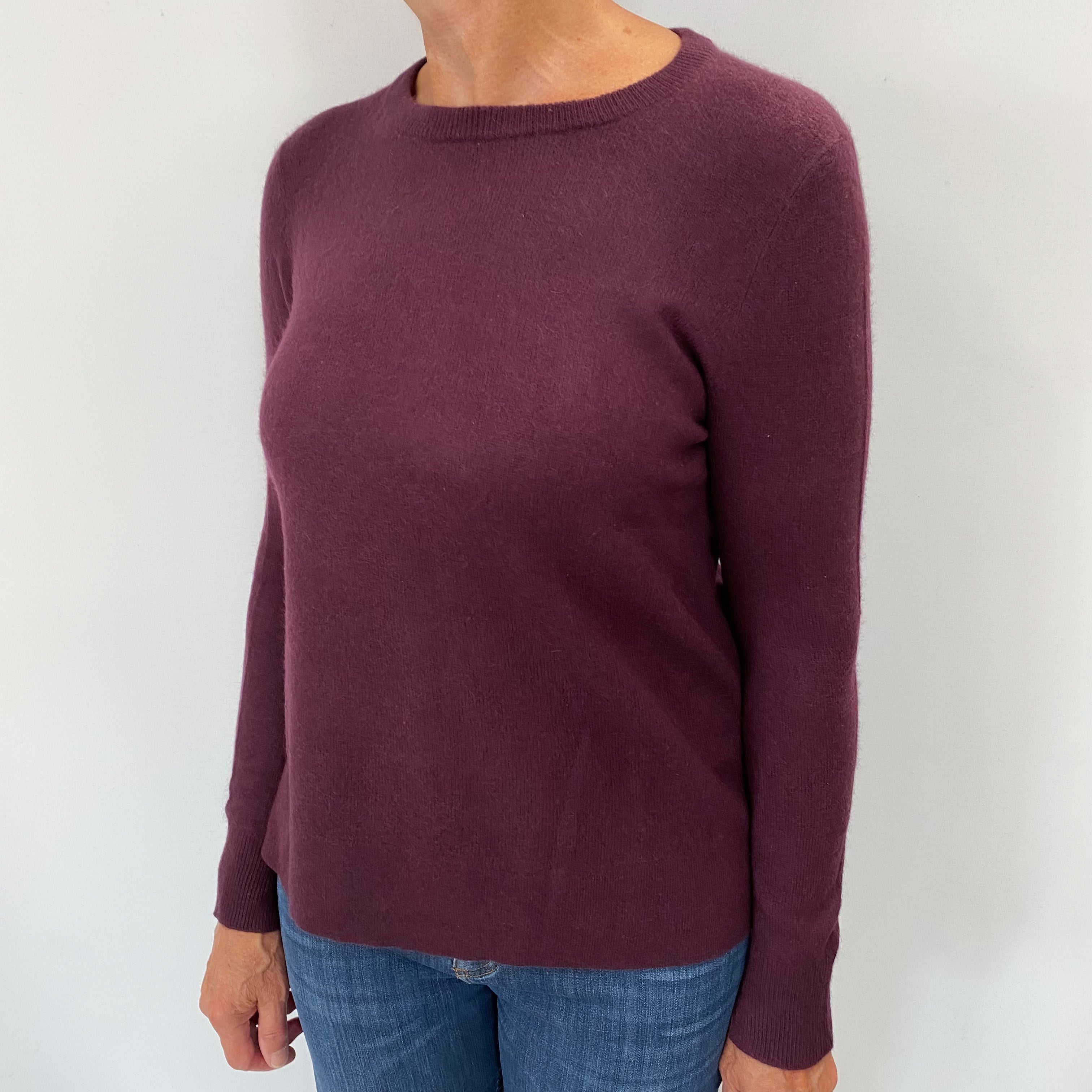 Aubergine Purple Cashmere Crew Neck Jumper Medium