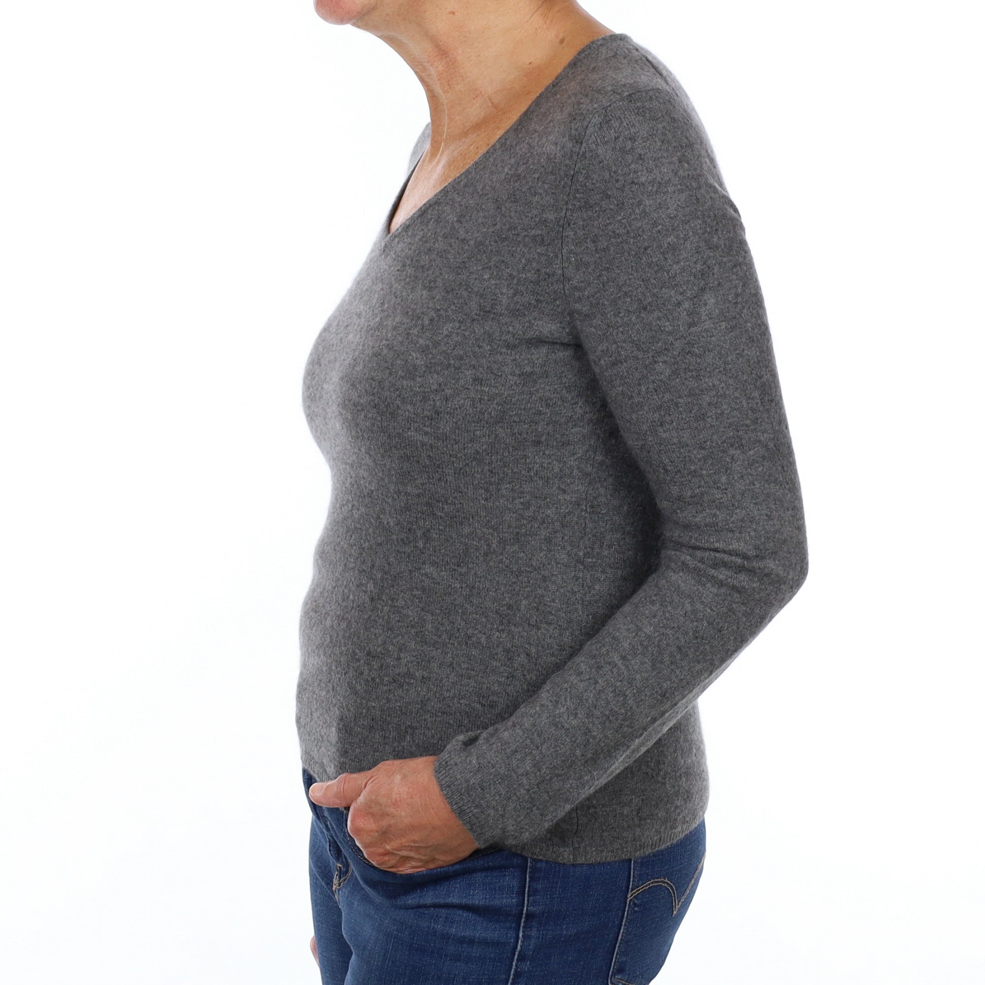 Slate Grey Cashmere V Neck Jumper Medium