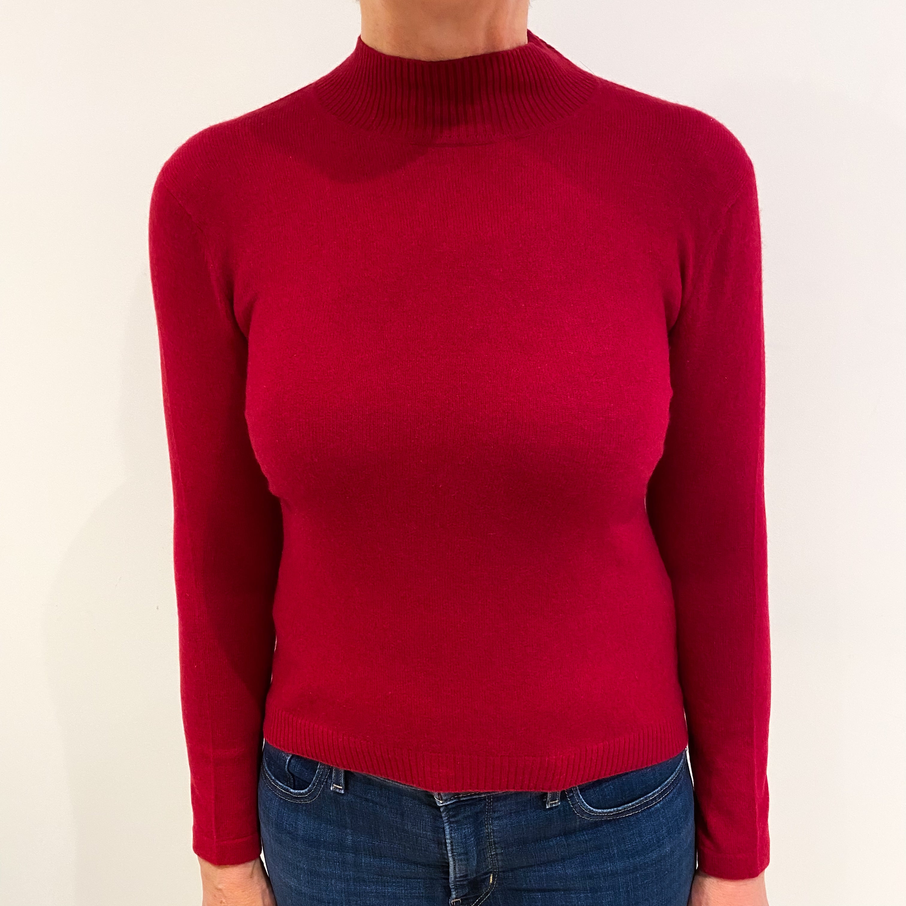 Crimson Red Cashmere Turtle Neck Jumper Medium