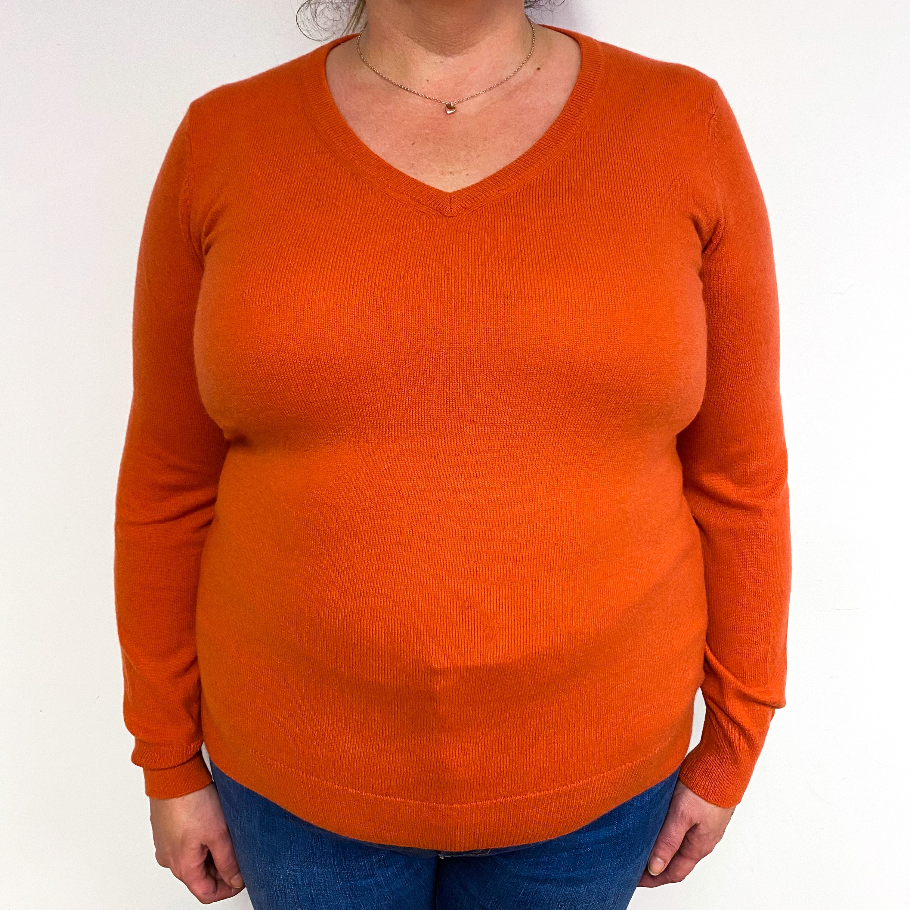 Sienna Orange Cashmere V-Neck Jumper Extra Large
