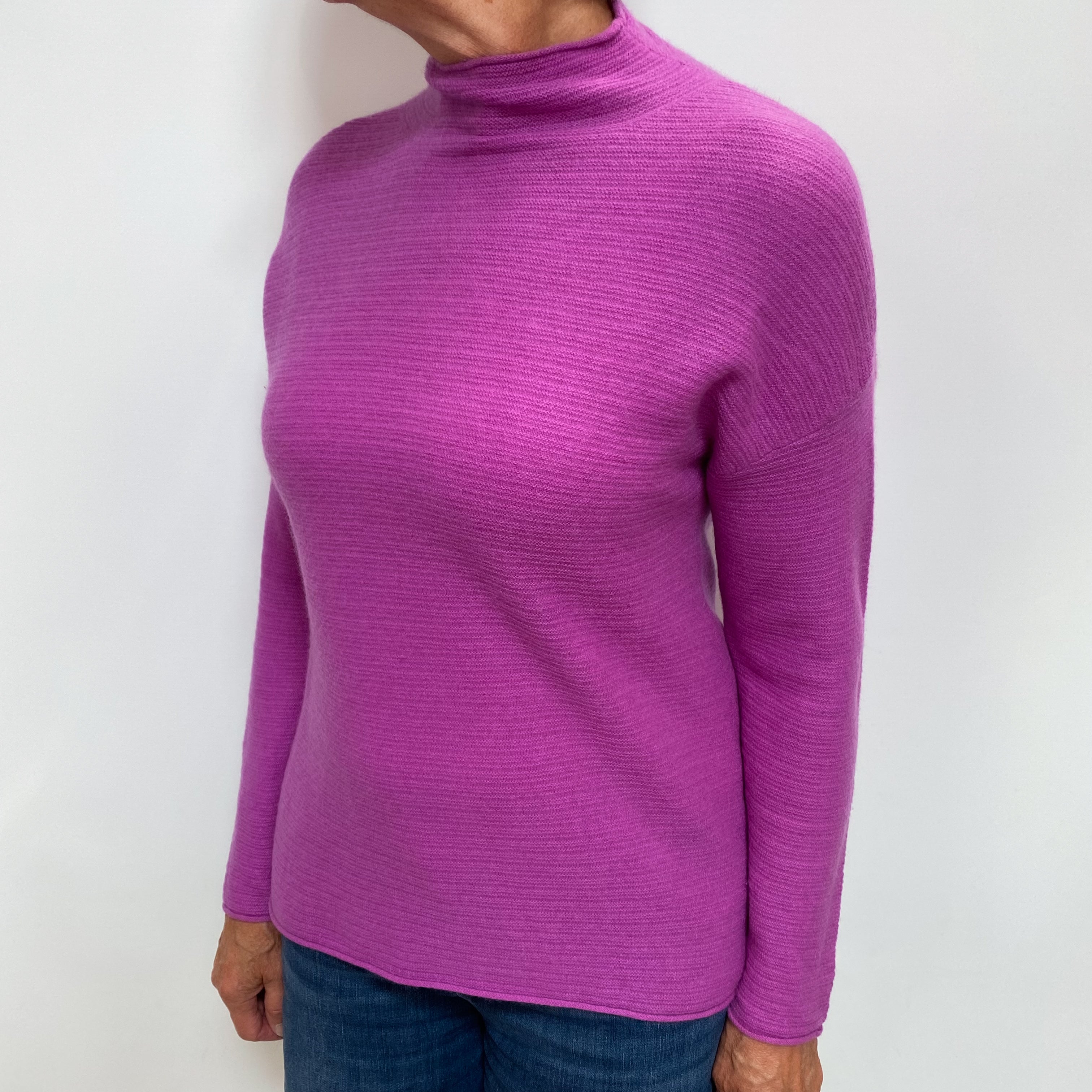 Magenta Purple Cashmere Turtle Neck Ribbed Knit Jumper Medium