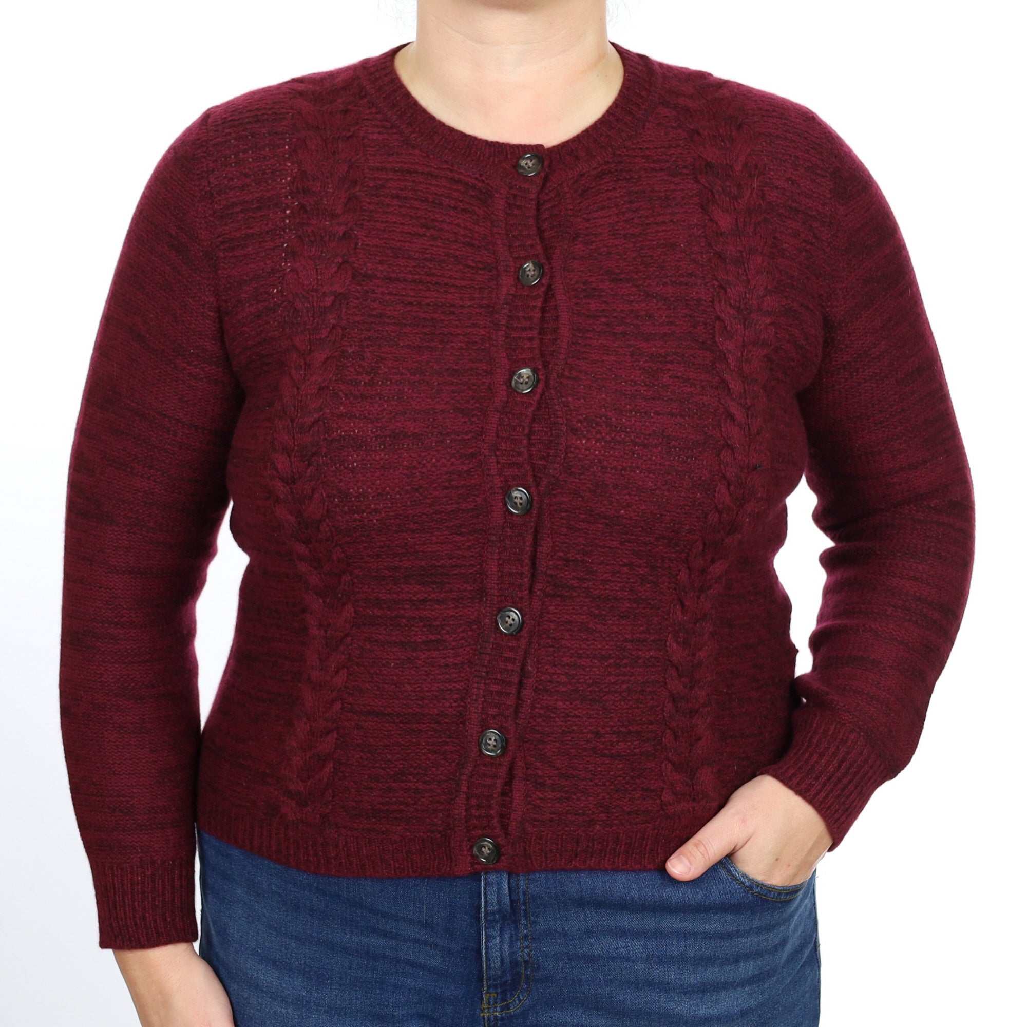 Mulberry Purple Textured Cashmere Crew Neck Cardigan Large
