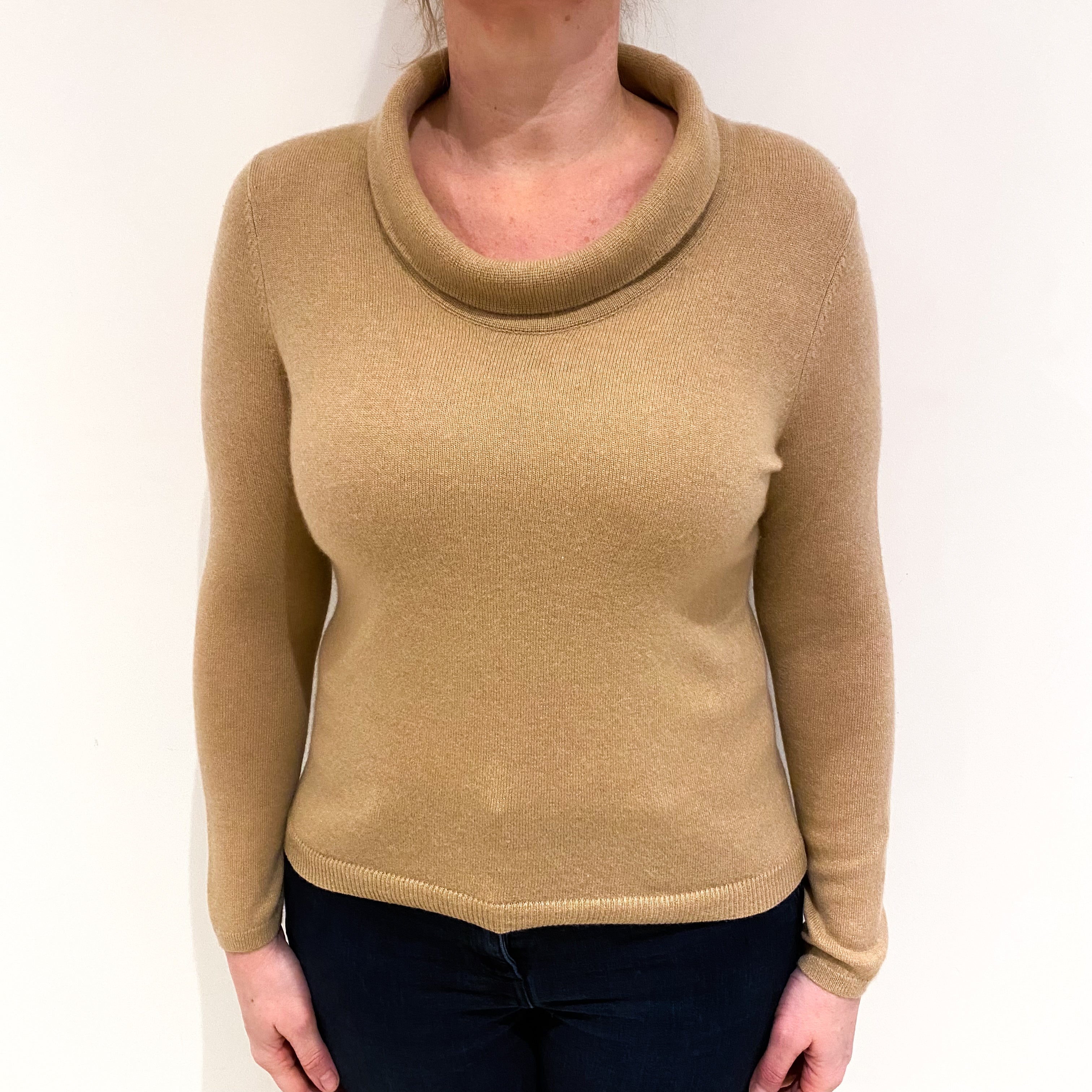 Sand Beige Cashmere Cowl Neck Jumper Large