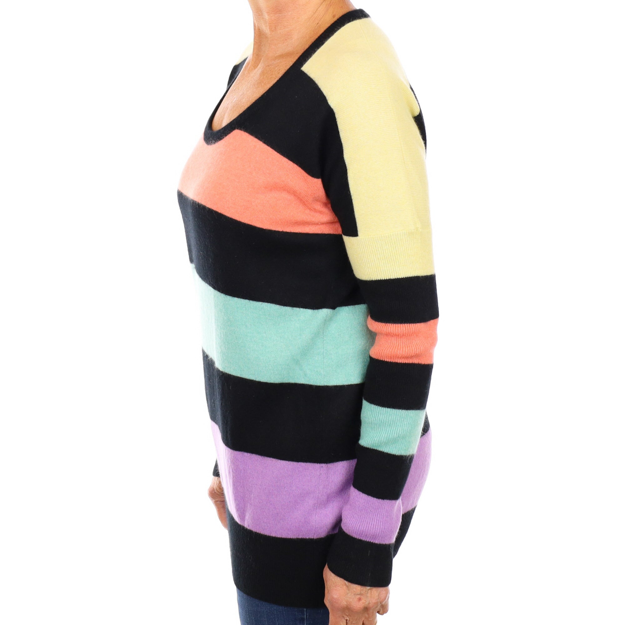 Black Colourful Stripe Cashmere Scoop Neck Jumper Medium