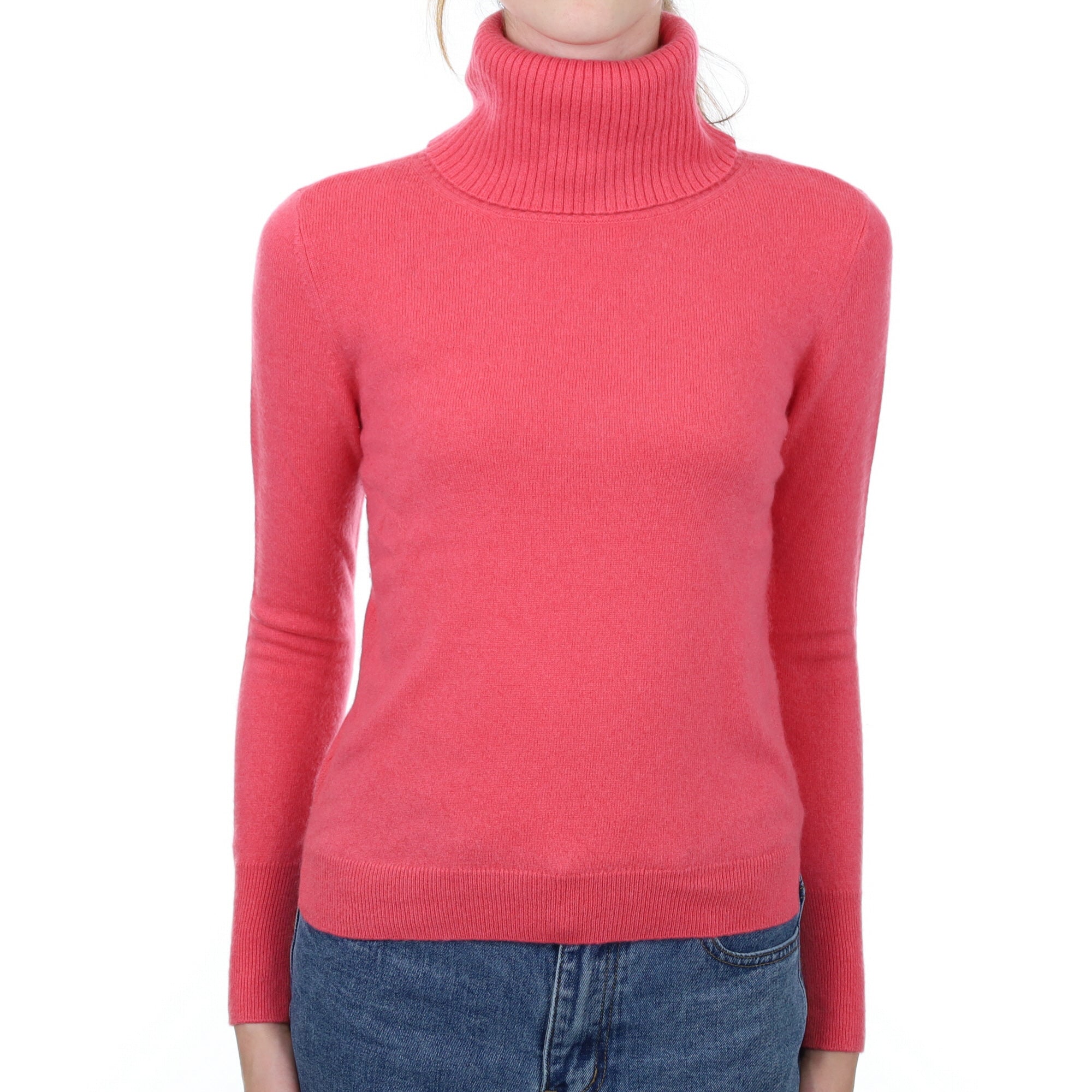 Loganberry Pink Cashmere Polo Neck Jumper Extra Small