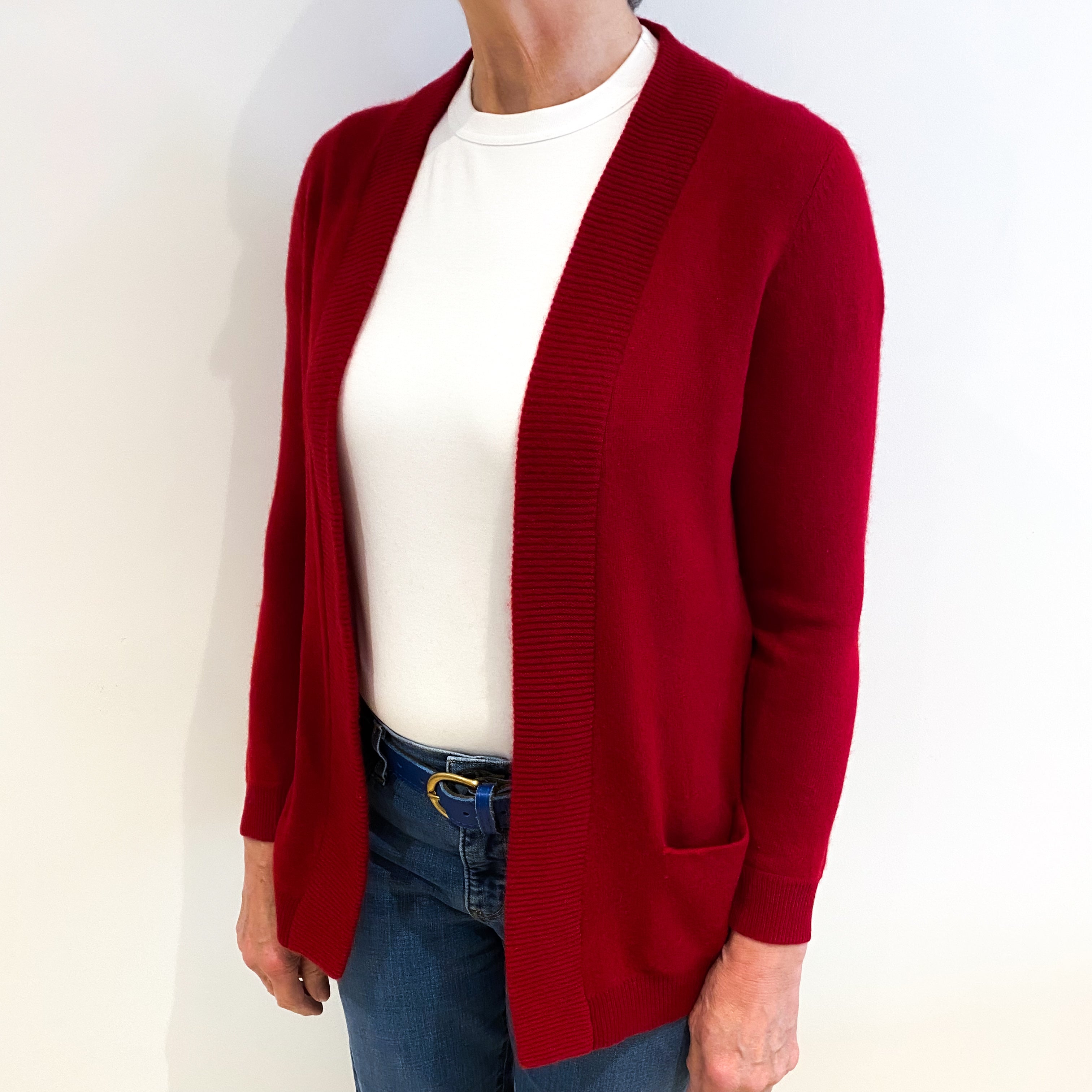 Post Box Red Cashmere Edge To Edge Cardigan Medium