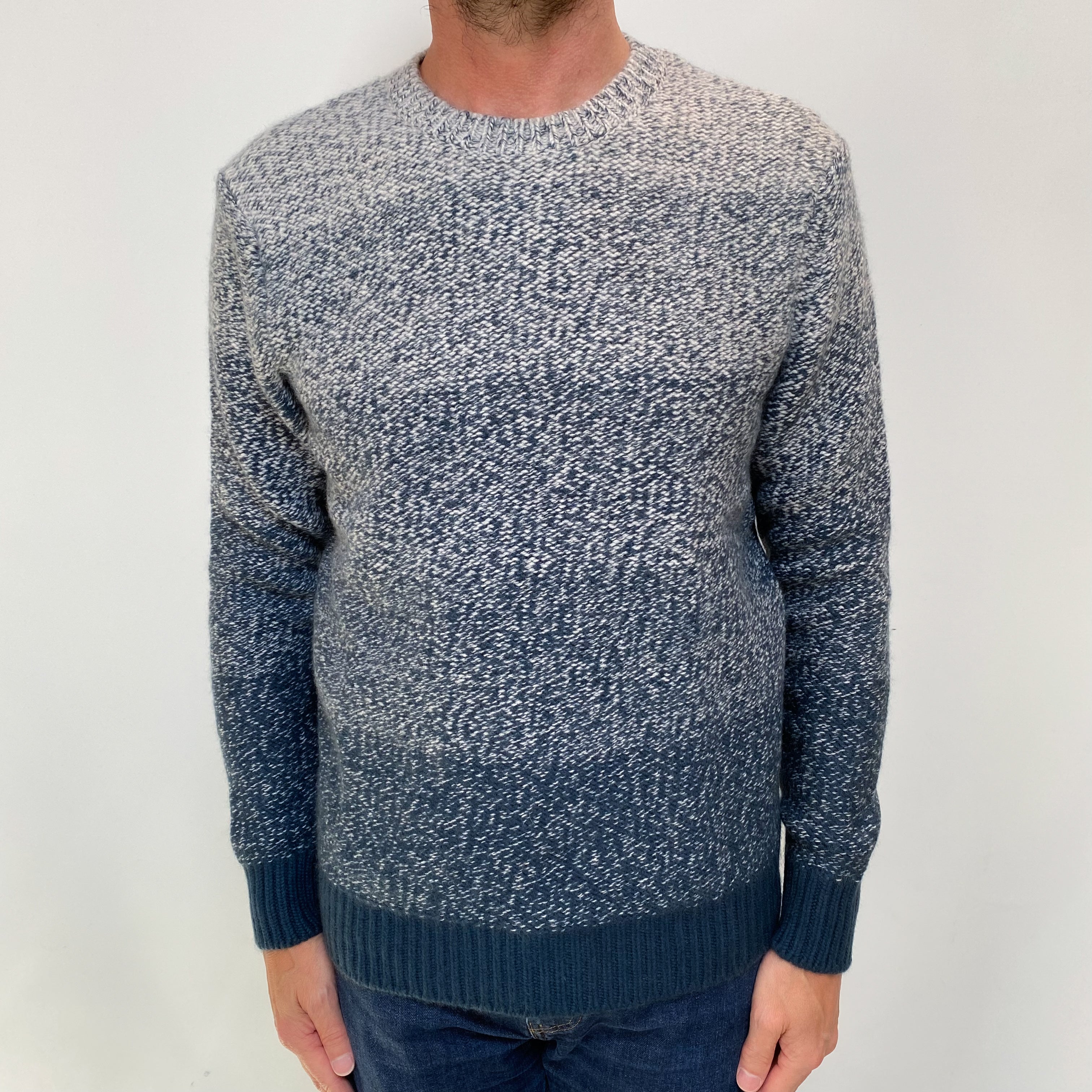 Men's Blue Marl Ombré Cashmere Crew Neck Jumper Small
