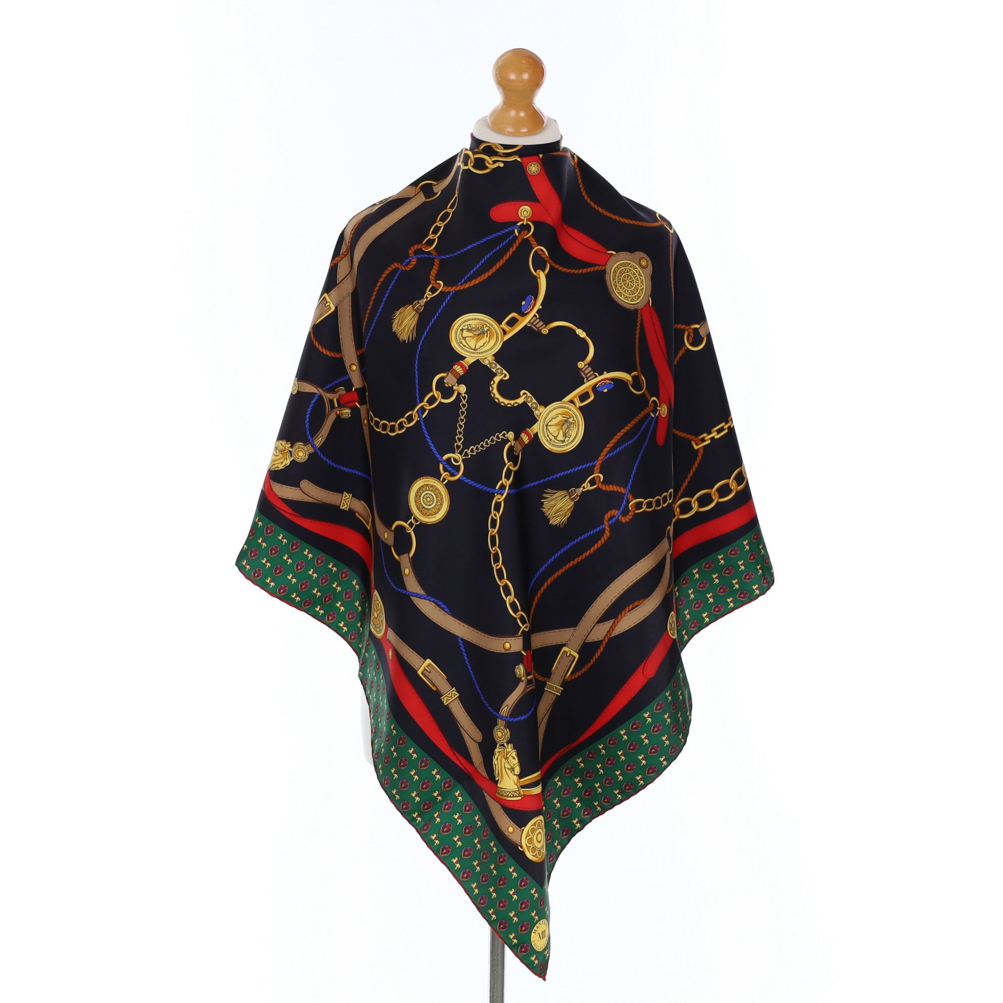 Mantero Equestrian Black and Green Silk Scarf