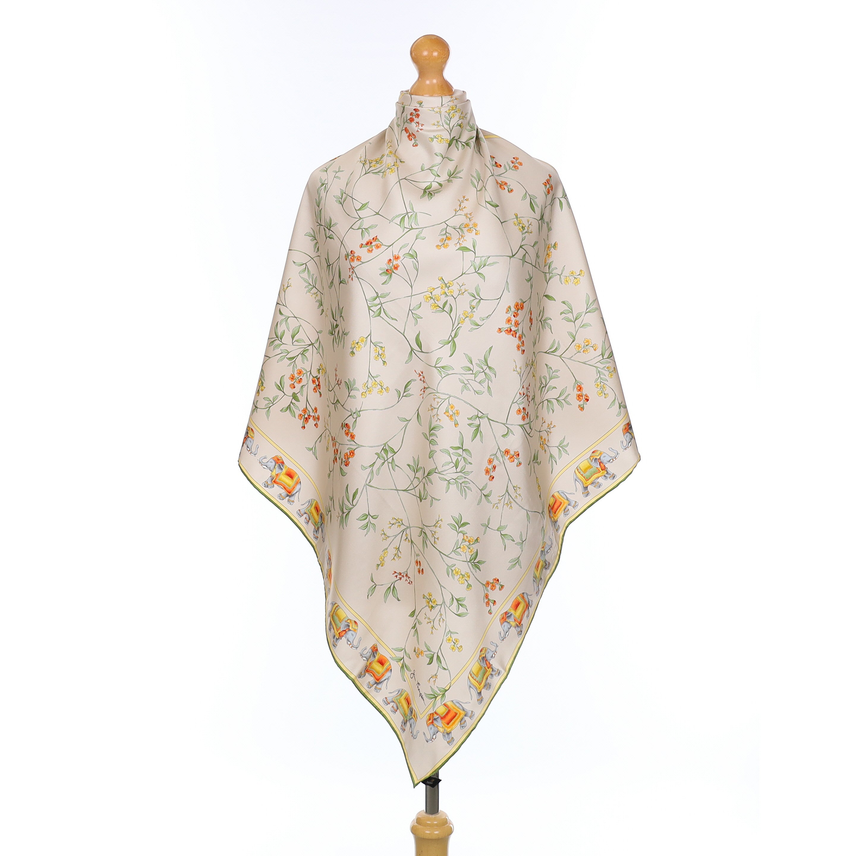 Jim Thompson Green And Beige Floral Silk Scarf