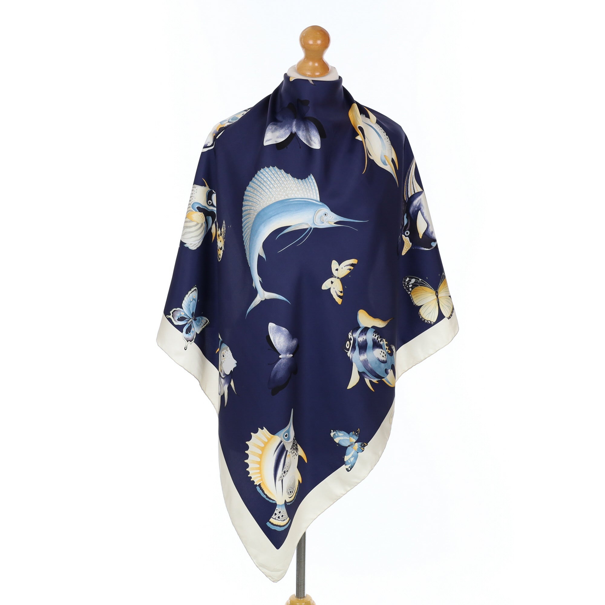 Salvatore Ferragamo Designer Marine and Butterly Silk Scarf