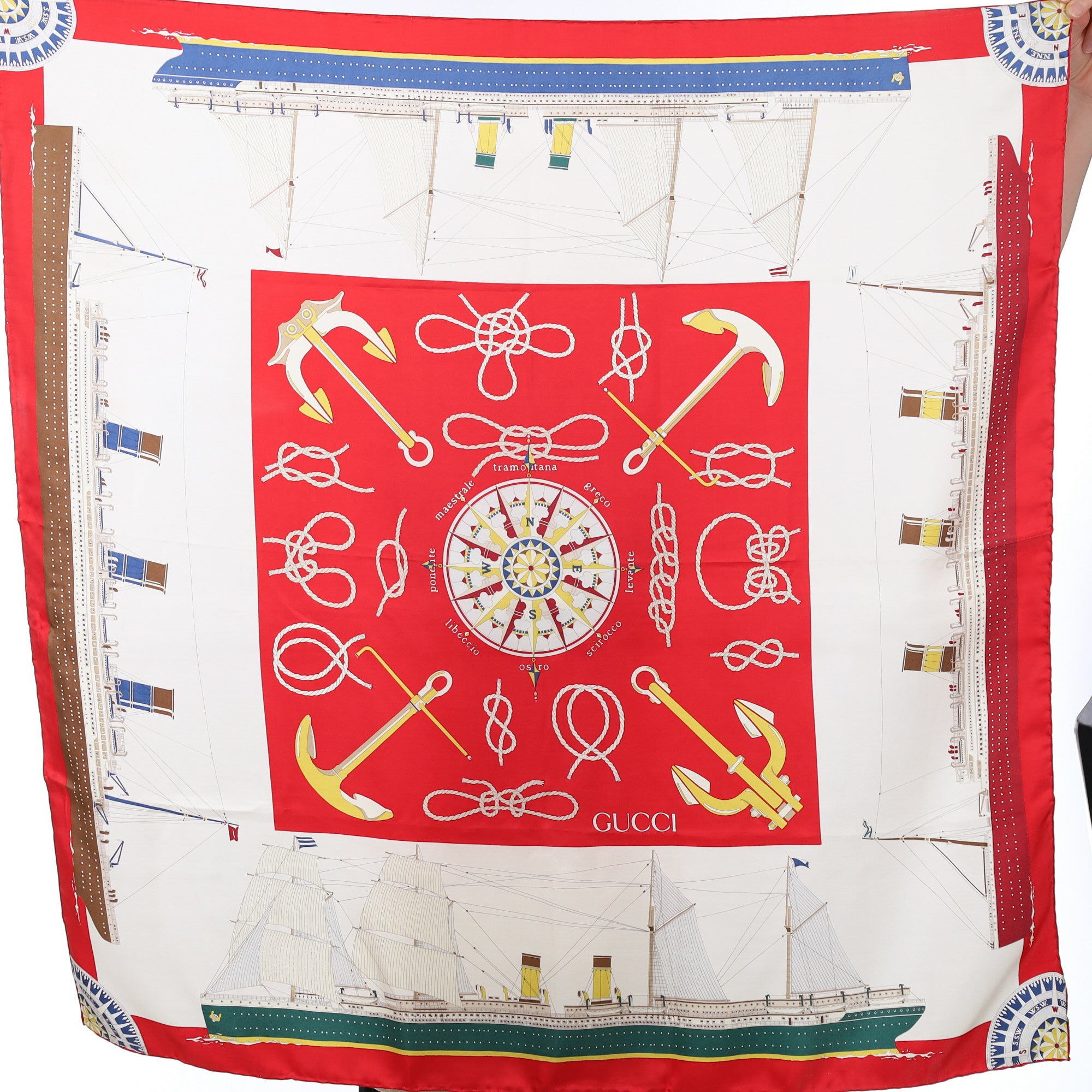 Brand New Gucci Ship Design Vintage Silk Scarf