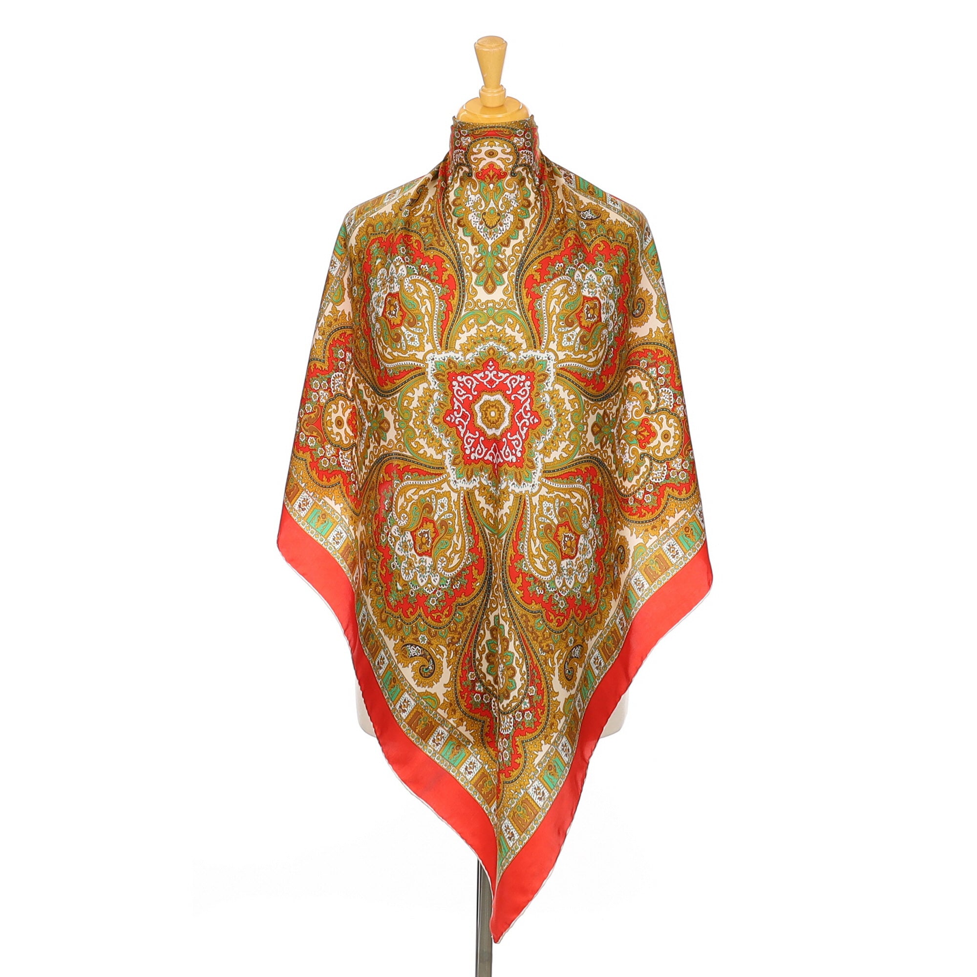 Red, Green and Yellow Vintage Silk Scarf
