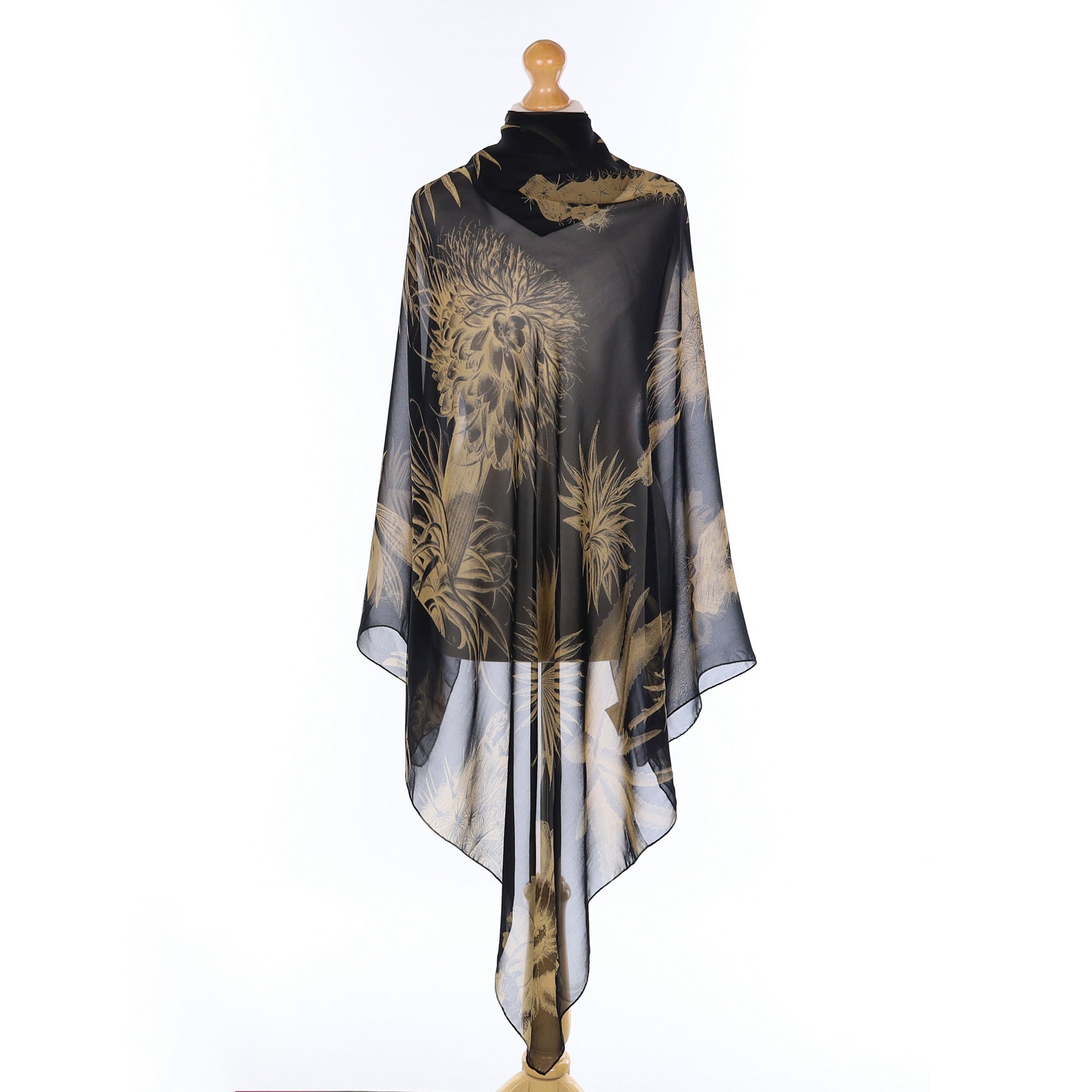 Back And Gold Cacti Silk Scarf