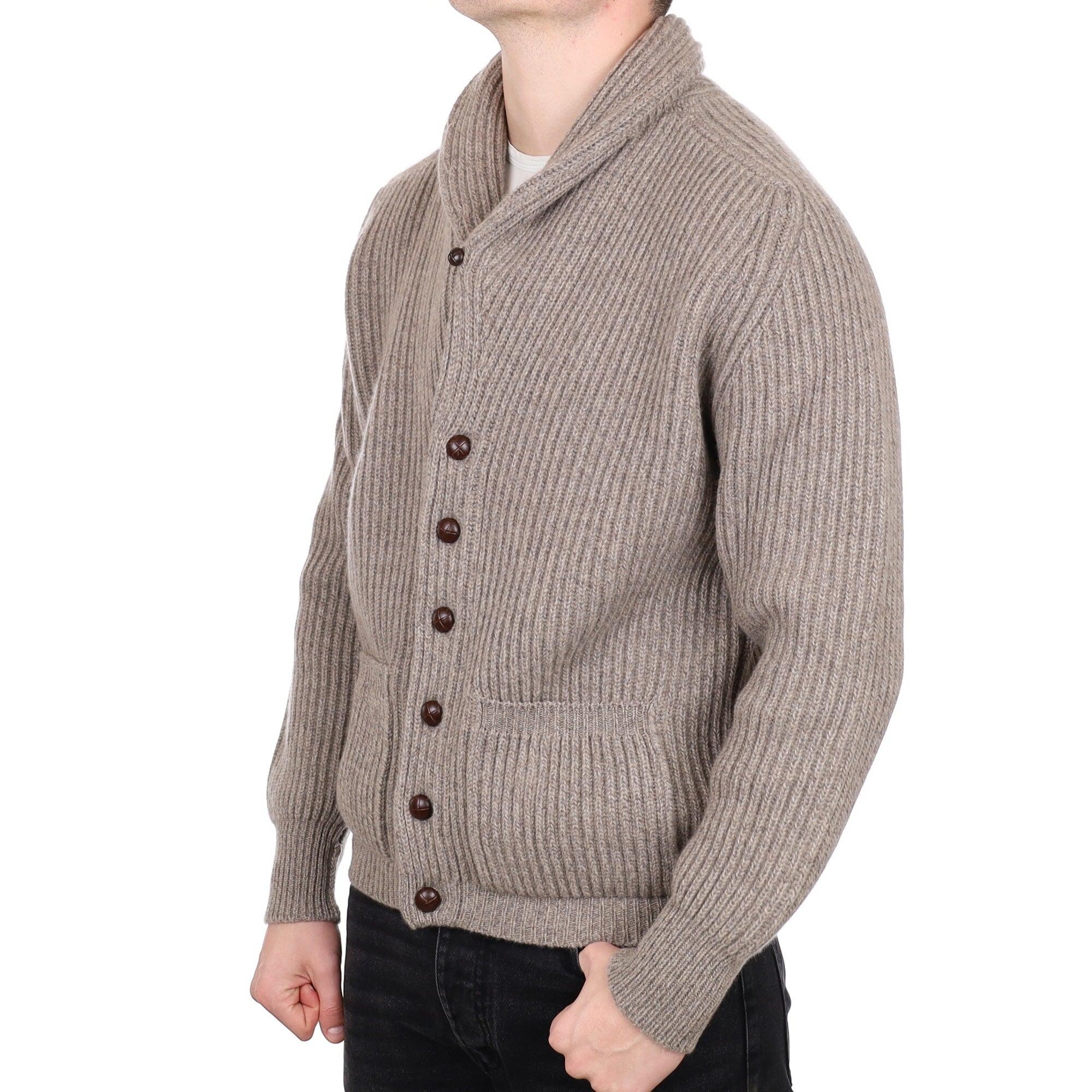 Men’s Begg & Co Scottish Mocha Brown Shawl Collar Cardigan XL