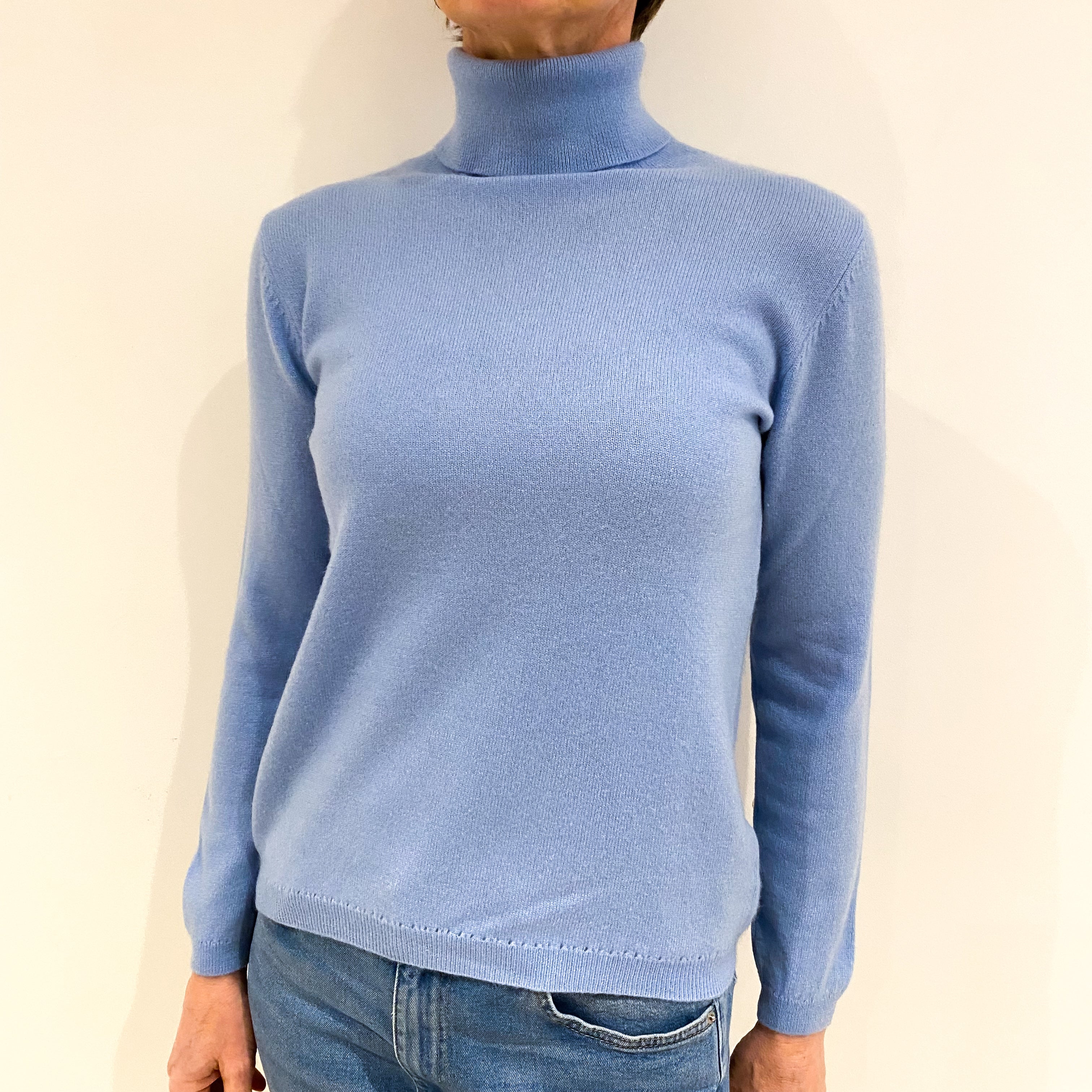 Pale Blue Cashmere Polo Neck Jumper Small