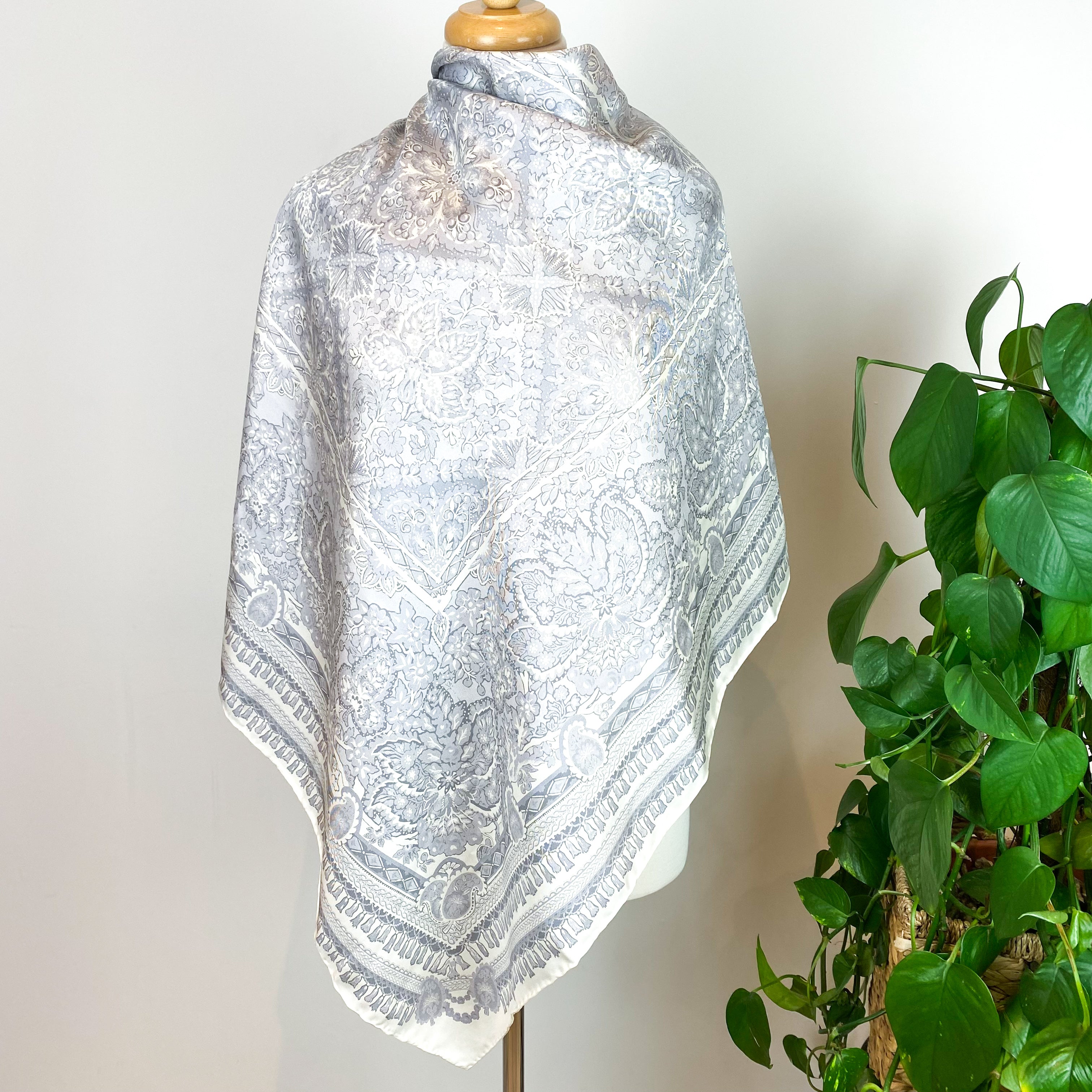 Muted Grey Abstract Design Modern Silk Scarf