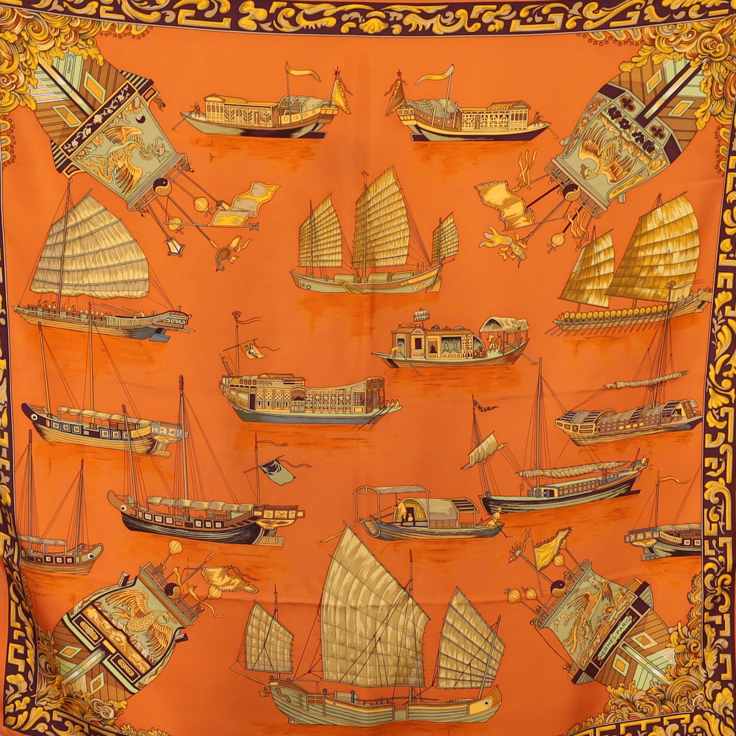 Hermès Jonques Et Sampans Silk Scarf