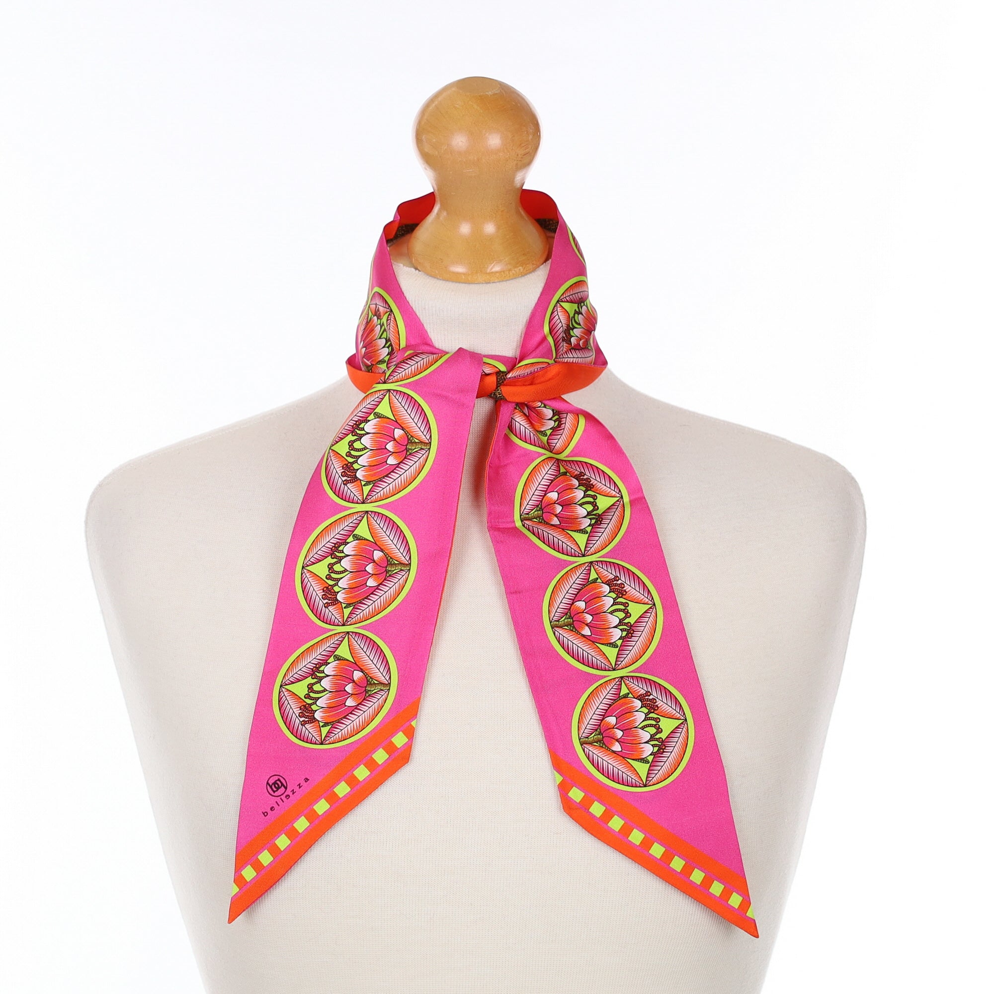 Brand New Bellezza Orange & Pink Leopard Tropical Double Faced Silk Twilly